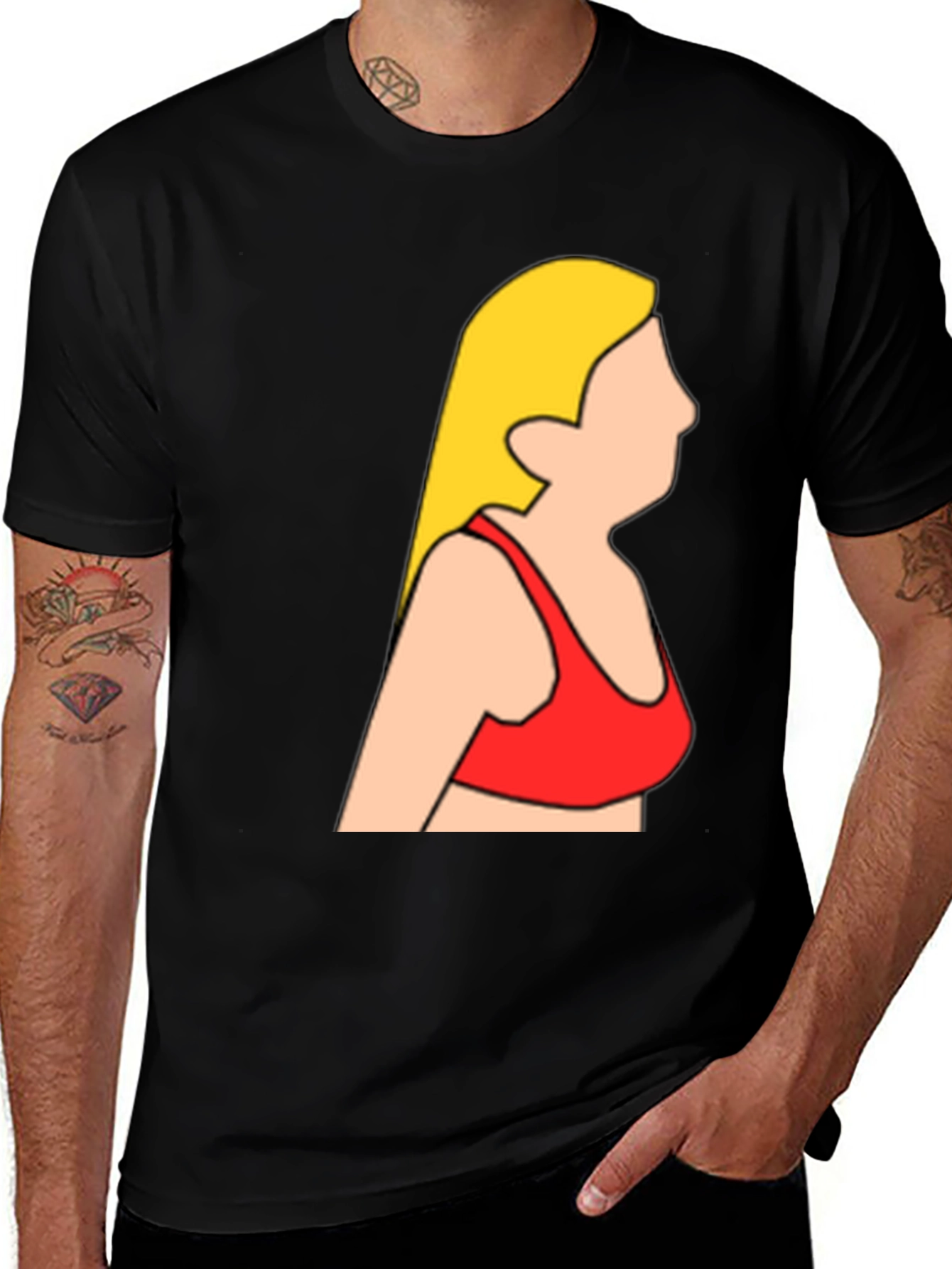 Variant 17 of Cartoon Woman Graphic Black Tee