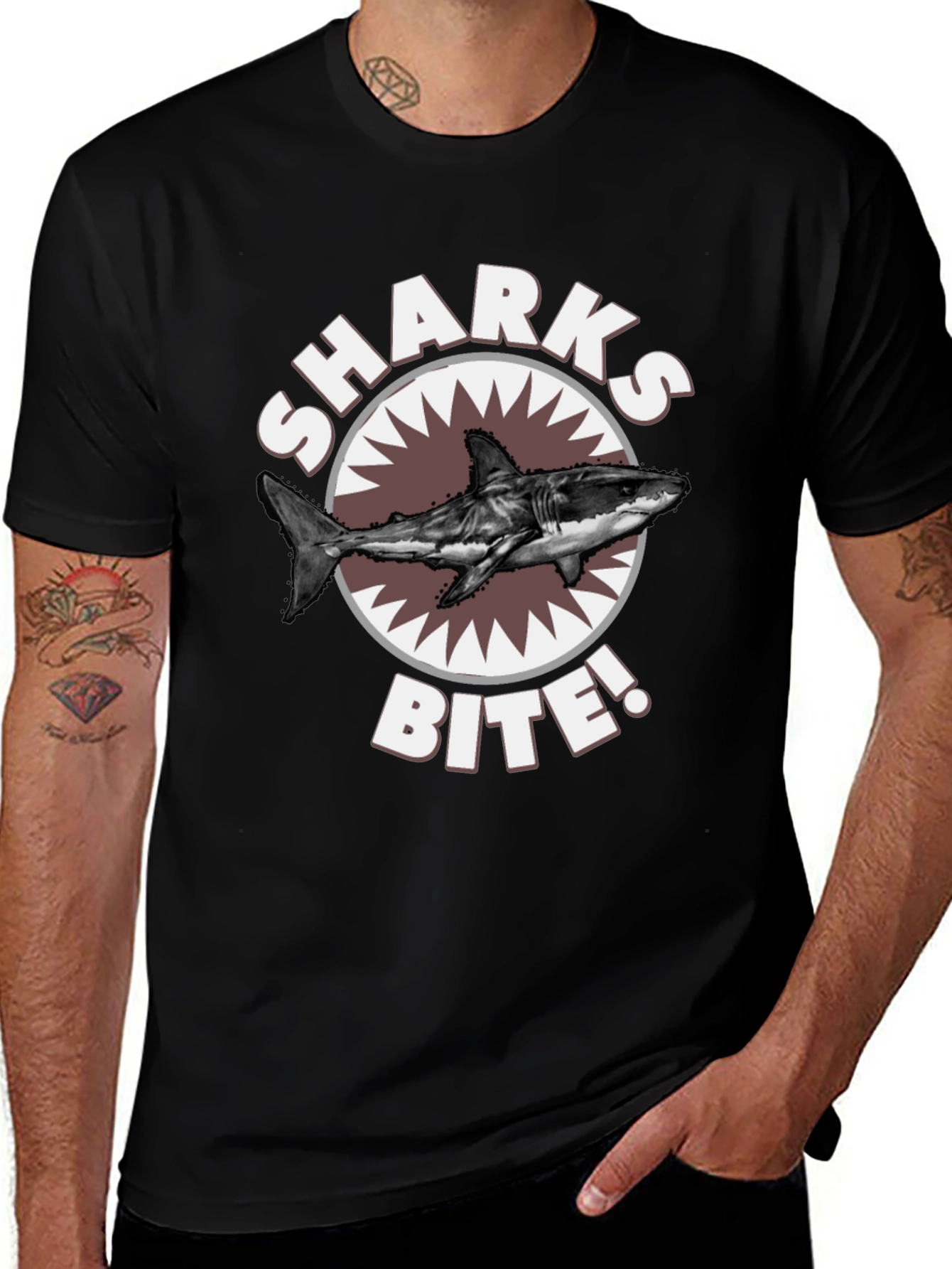 Variant 6 of Sharks Bite! Graphic Tee - Bold Black T-Shirt