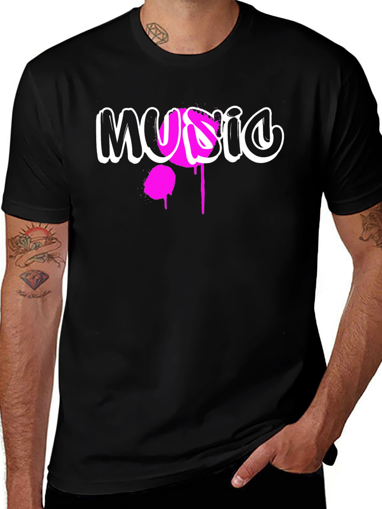 Variant 6 of Music Graffiti Graphic Print Black T-Shirt