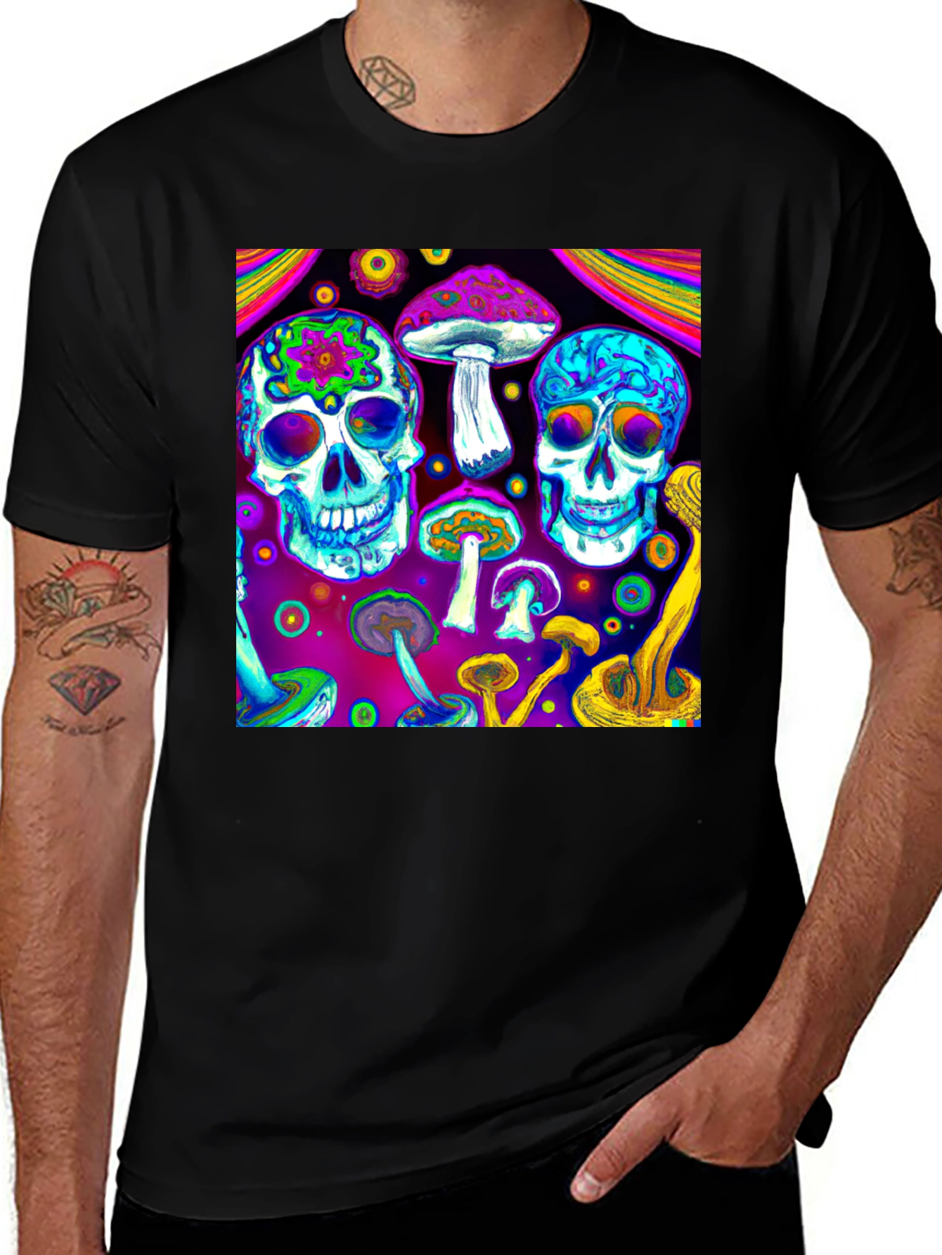 Variant 21 of Psychedelic Skull & Mushroom Graphic T-Shirt