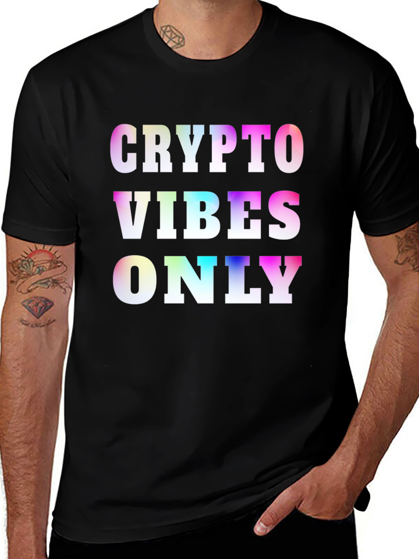Variant 3 of Crypto Vibes Only Rainbow Graphic Tee