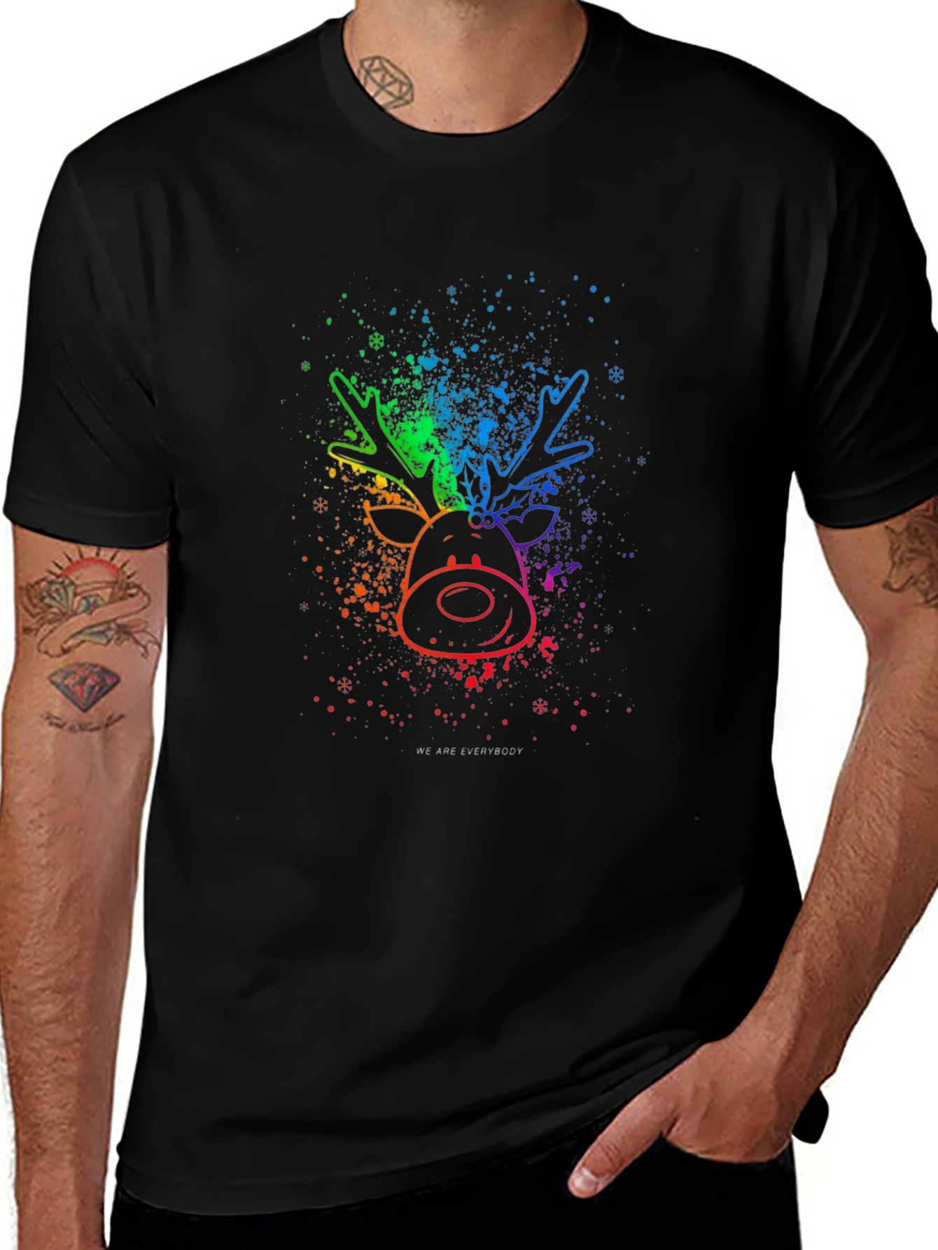 Variant 5 of Rainbow Reindeer Graphic T-Shirt - Holiday Festive Tee