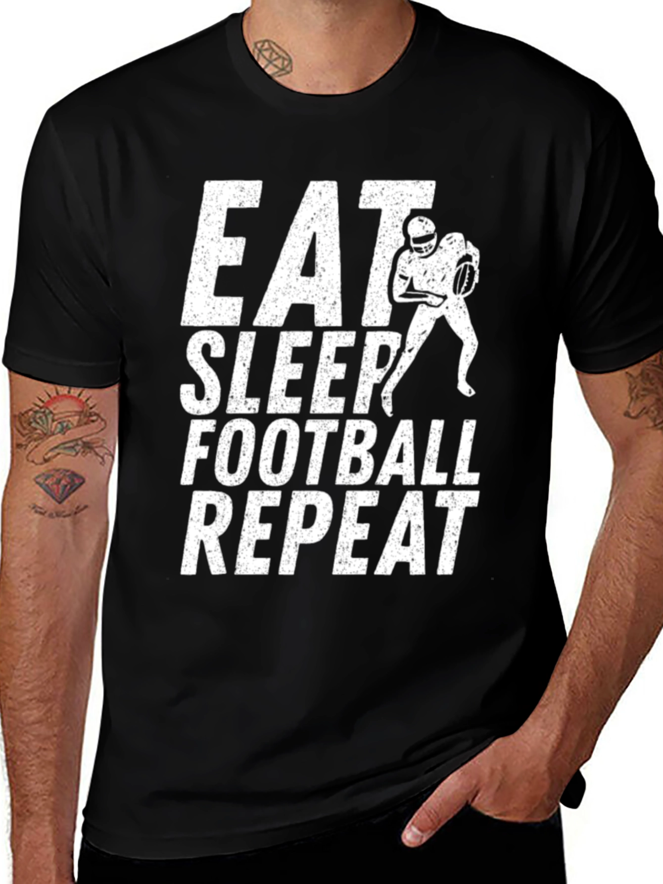 Variant 7 of Eat Sleep Football Repeat Black Graphic Tee