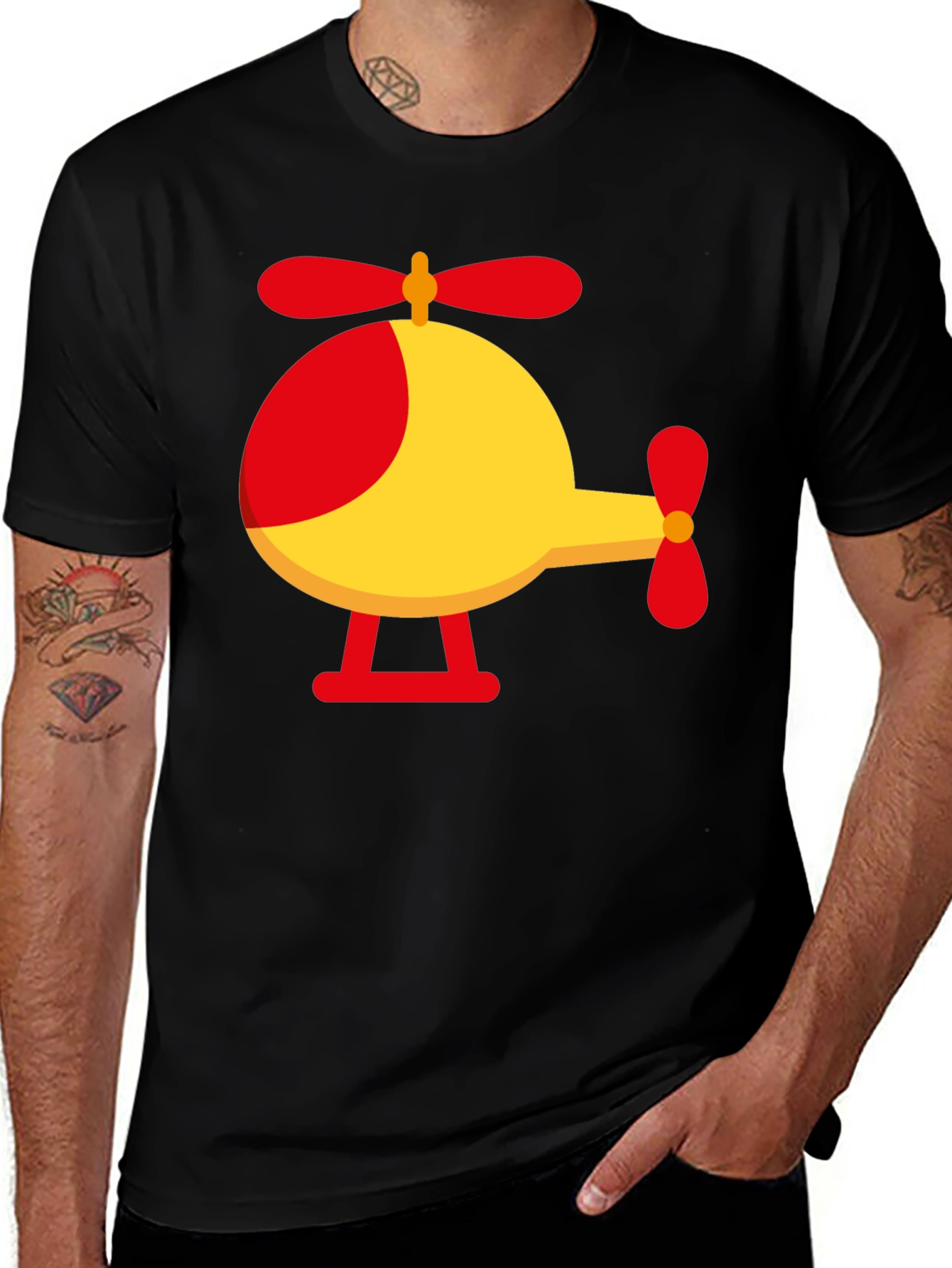 Helicopter Graphic Tee - Black Cotton Blend