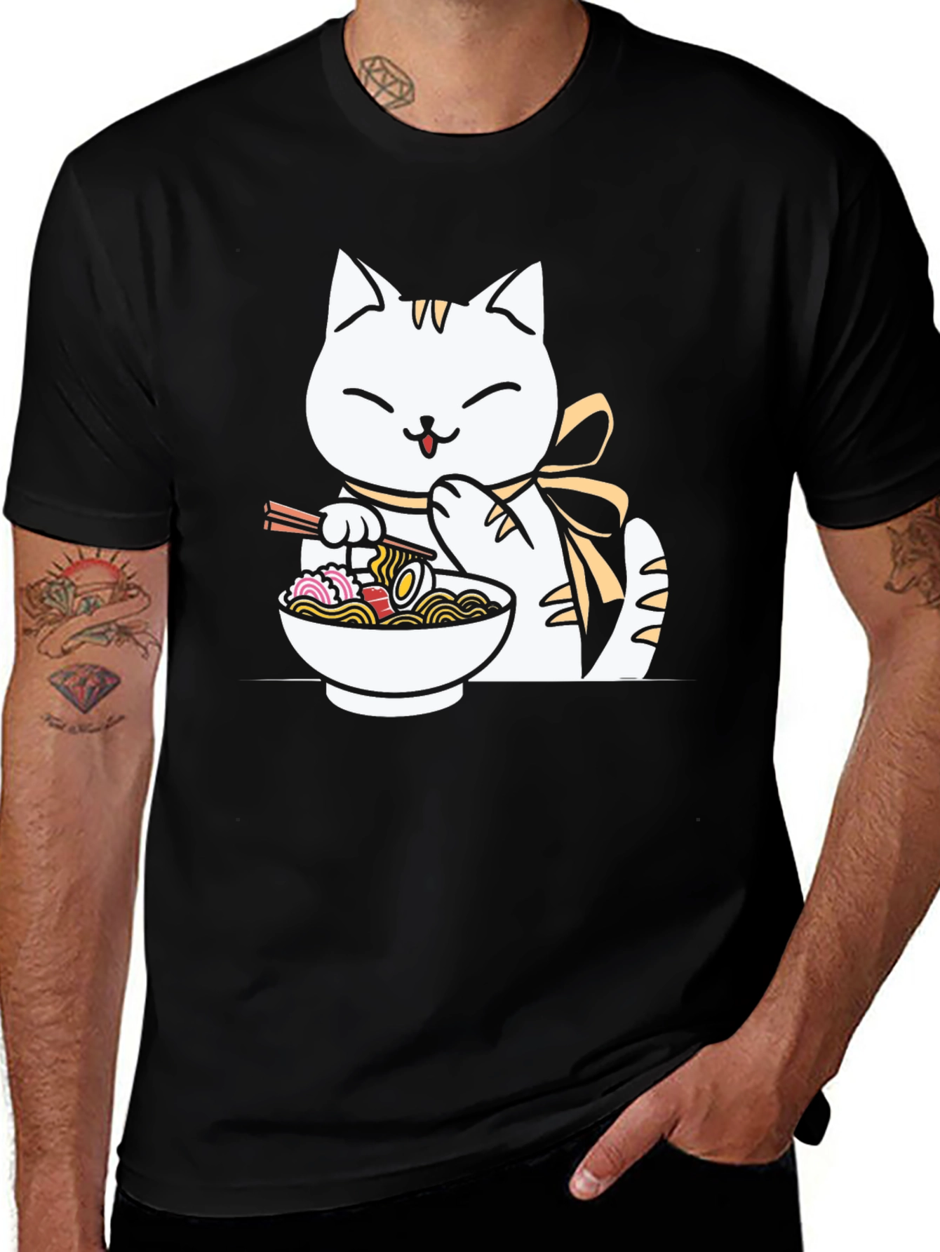 Variant 30 of Cute Cat Ramen T-Shirt - Unisex Black Tee