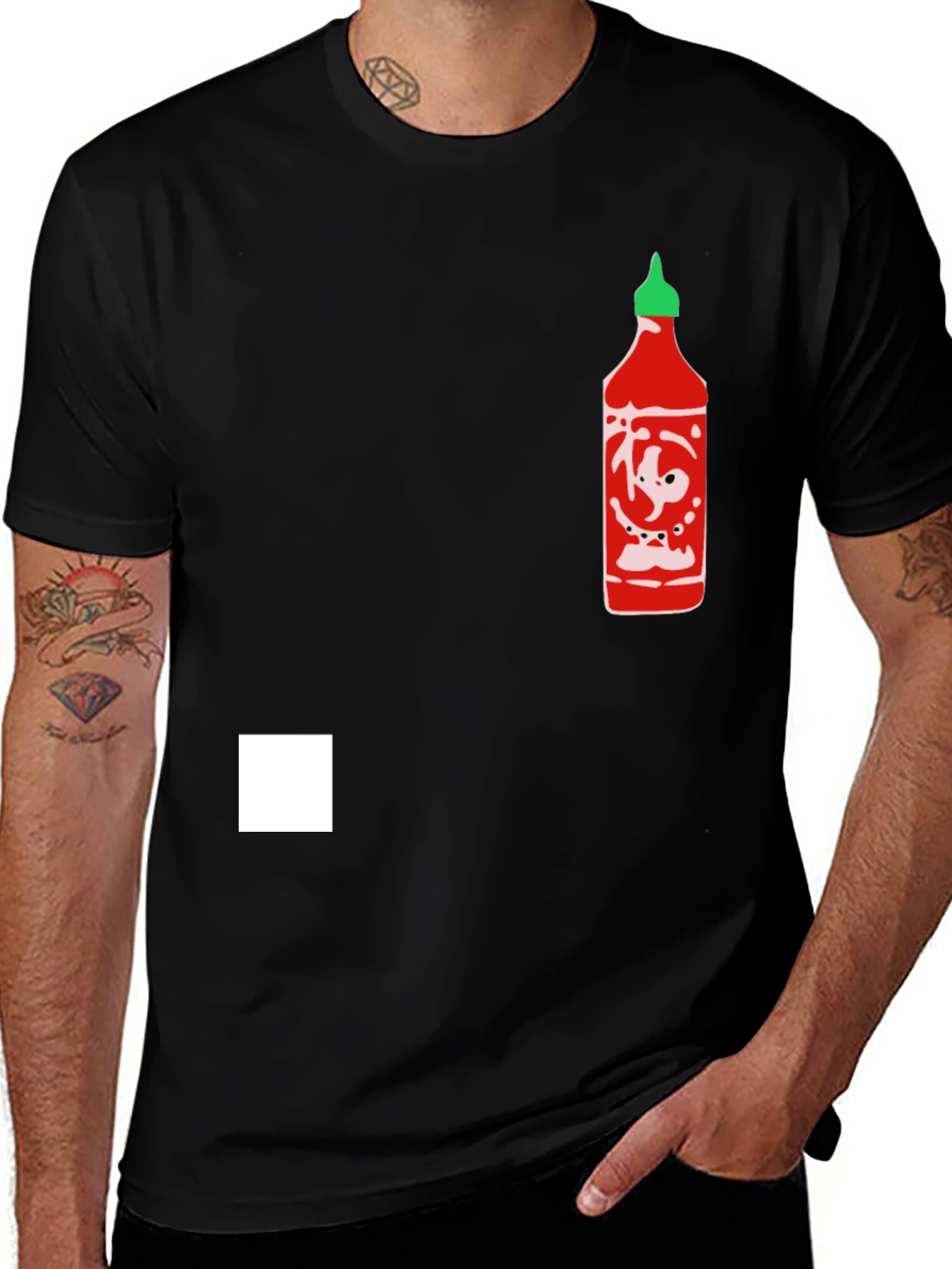 Sriracha Bottle Graphic Tee - Black Cotton Blend