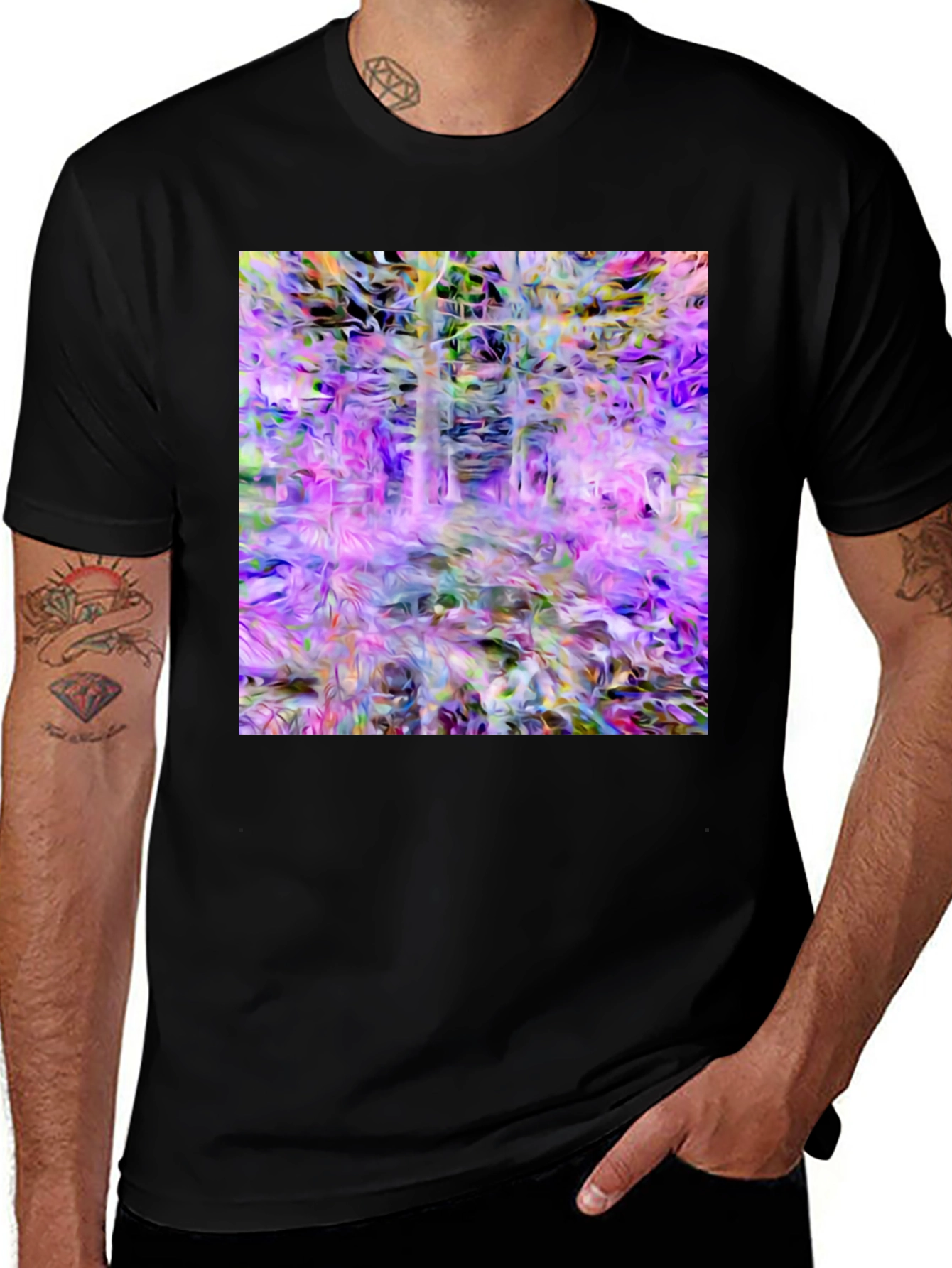Variant 18 of Abstract Forest Print Black T-Shirt
