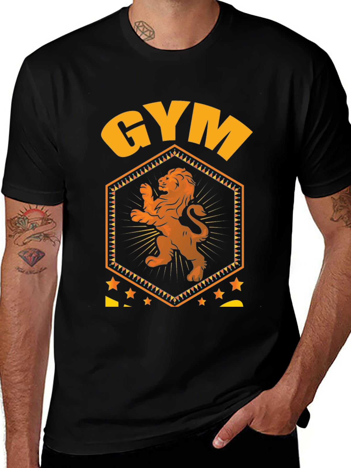 Variant 17 of Gym Lion Graphic Tee - Black Cotton T-Shirt