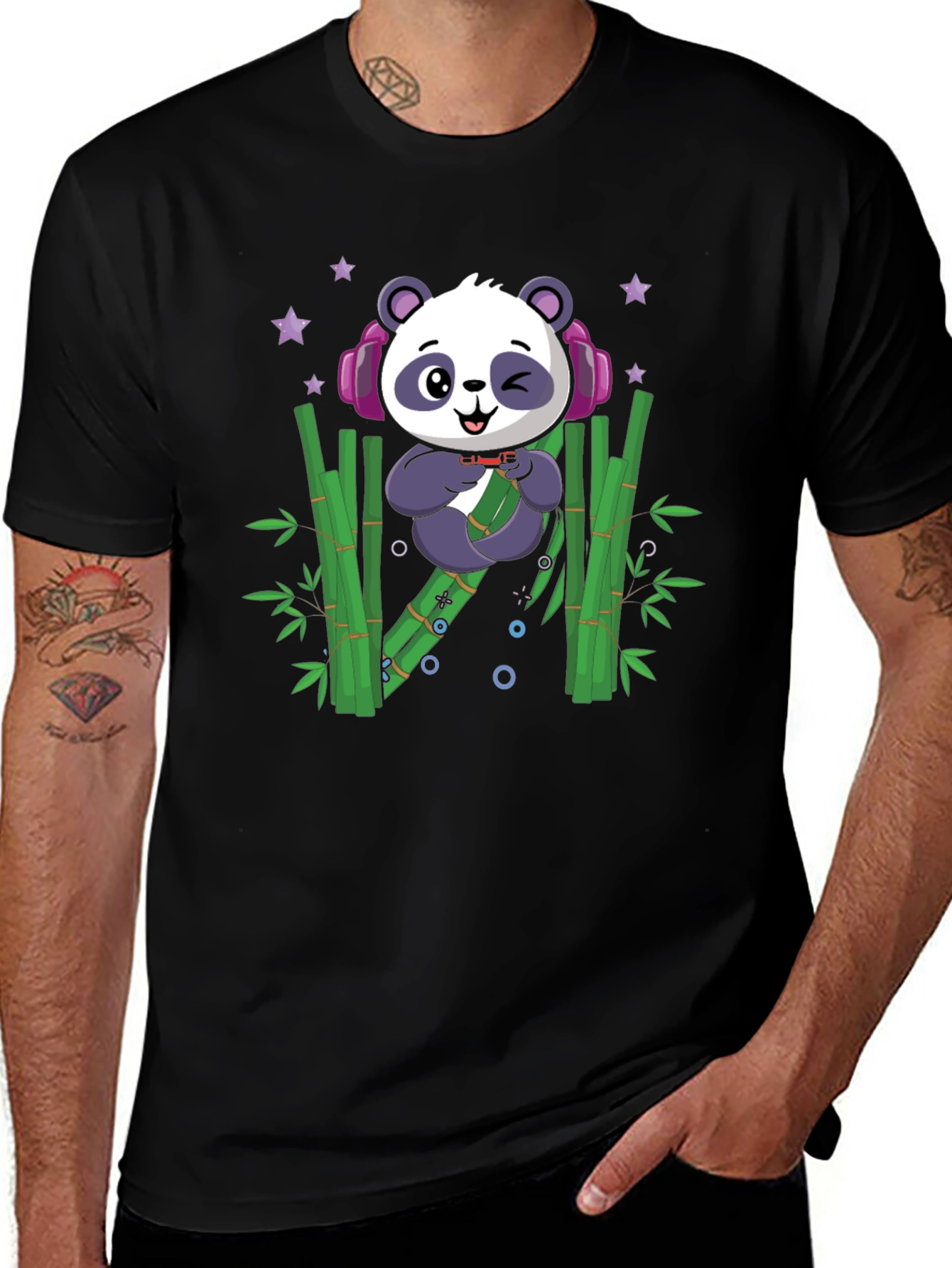 Variant 16 of Cool Panda Gamer Graphic Tee - Black Cotton T-Shirt