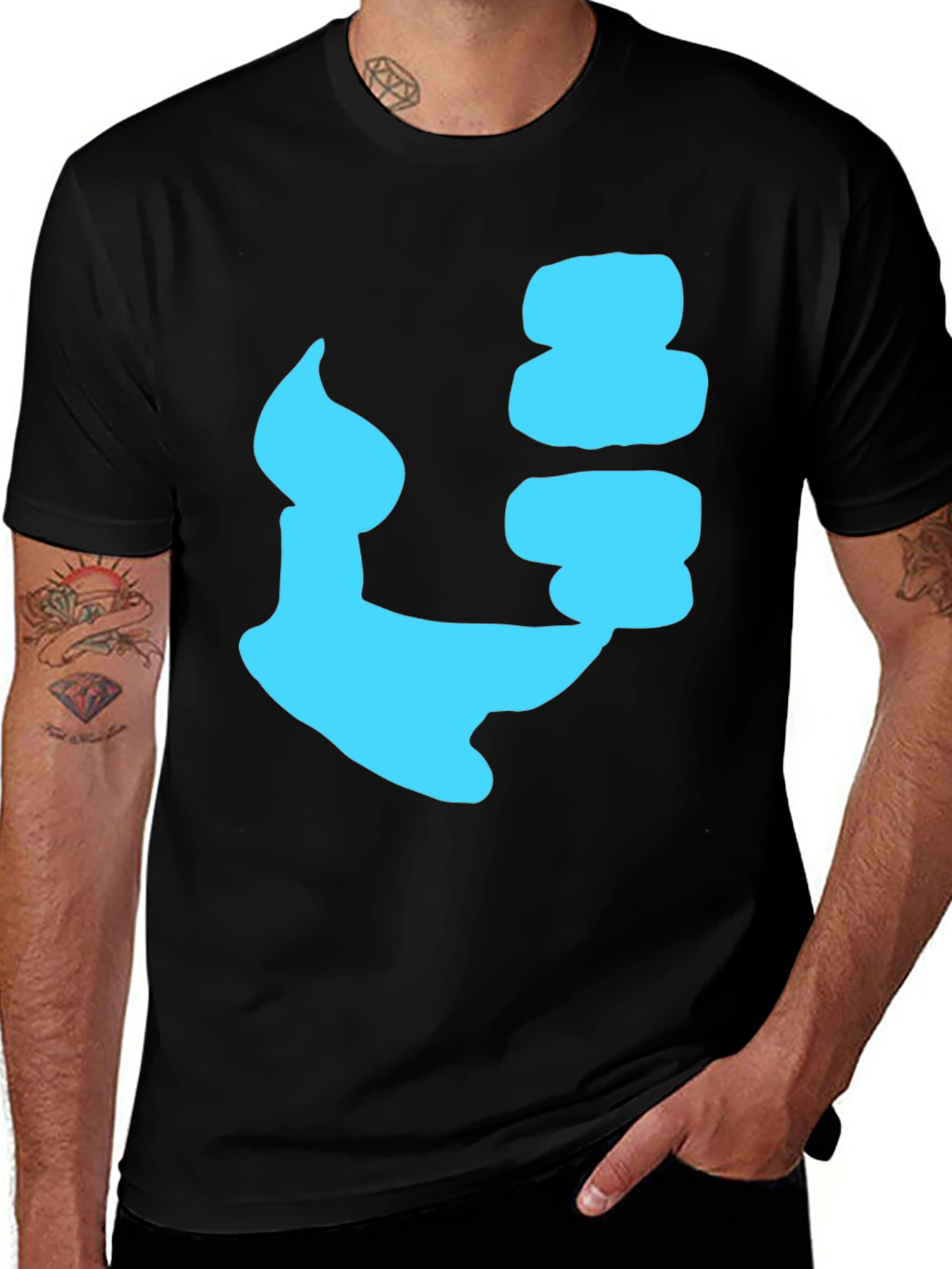 Variant 17 of Men's Black Graphic Tee - Unique Blue Design