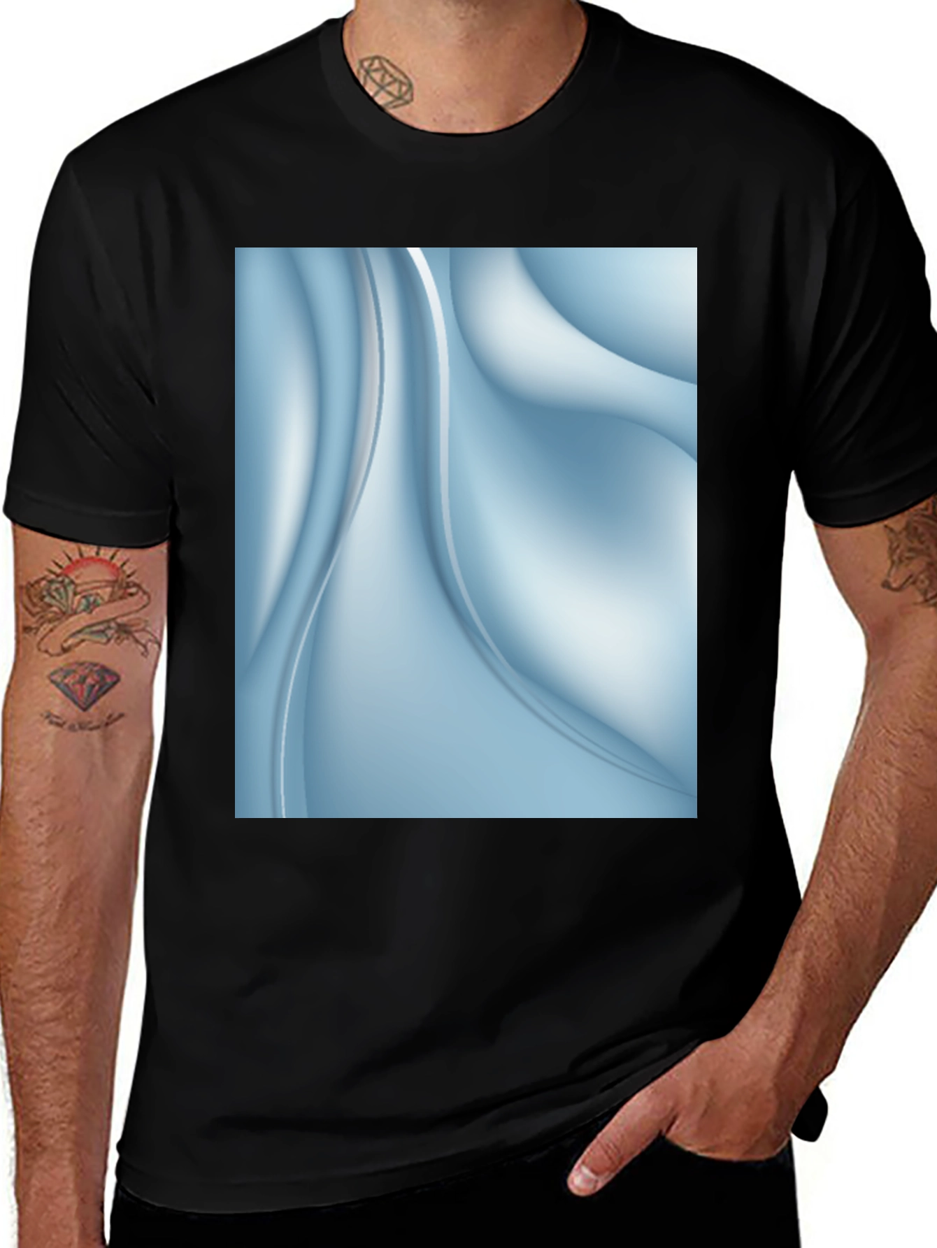 Variant 16 of Abstract Blue Swirl Graphic Black T-Shirt