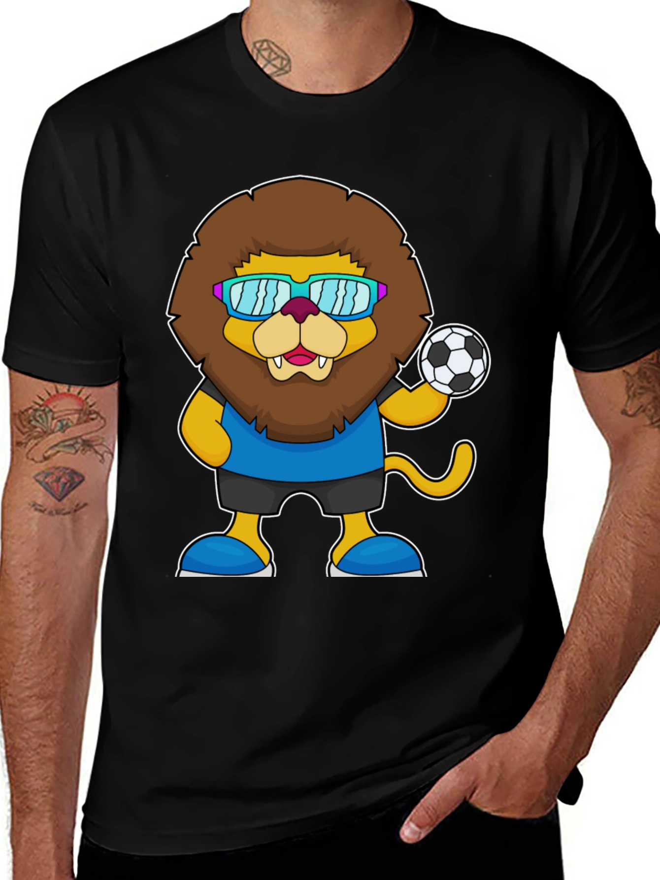 Black Lion Soccer T-Shirt - Fun Cartoon Graphic Tee main image
