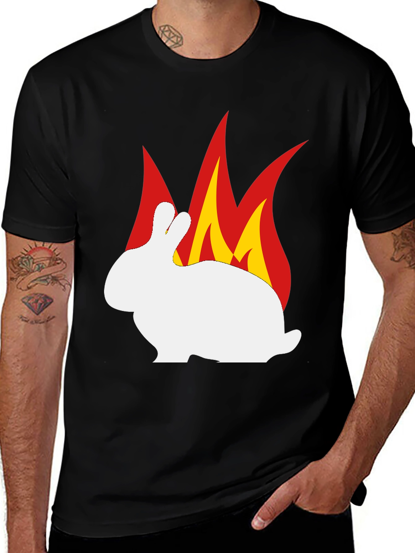 Variant 29 of Burning Rabbit Graphic Tee - Black Cotton T-Shirt