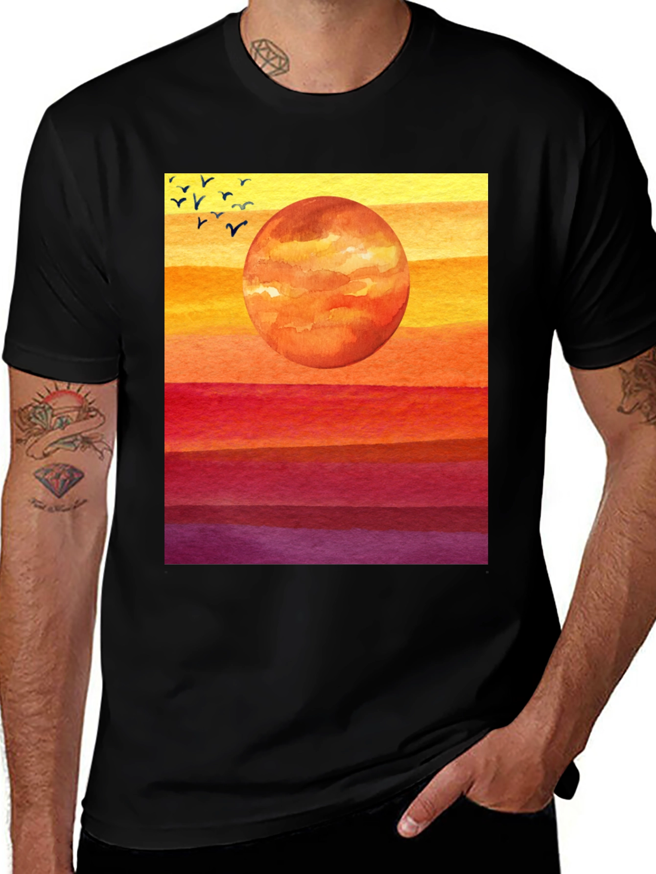 Variant 29 of Watercolor Sunset T-Shirt - Artistic Graphic Tee