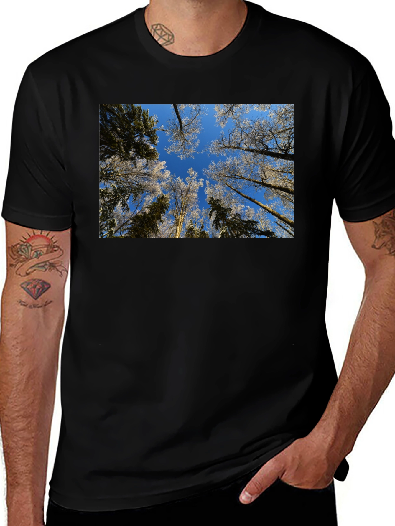 Variant 11 of Winter Sky Tree Graphic Black T-Shirt