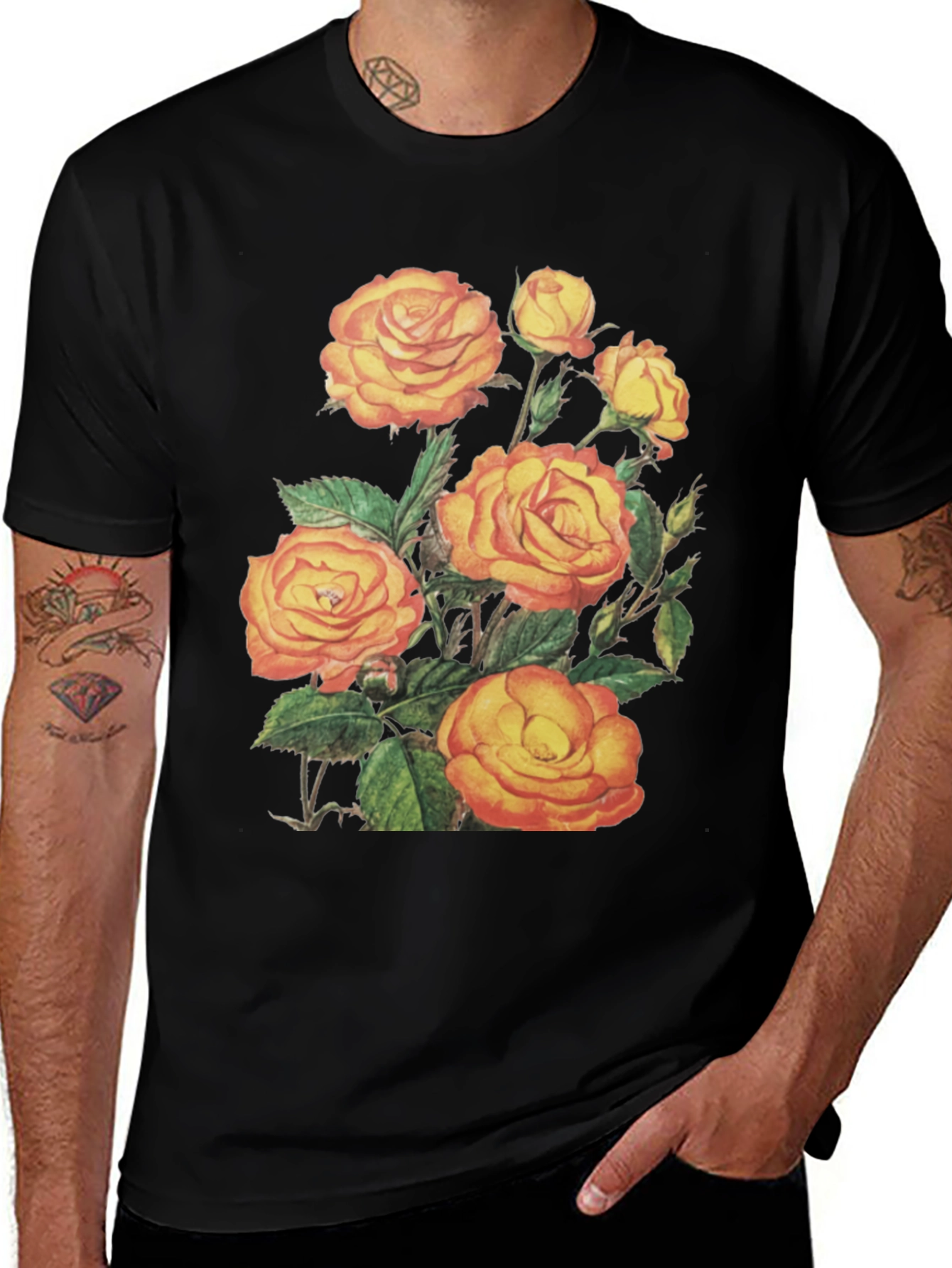 Variant 16 of Floral Roses Graphic Tee - Mens Black T-Shirt