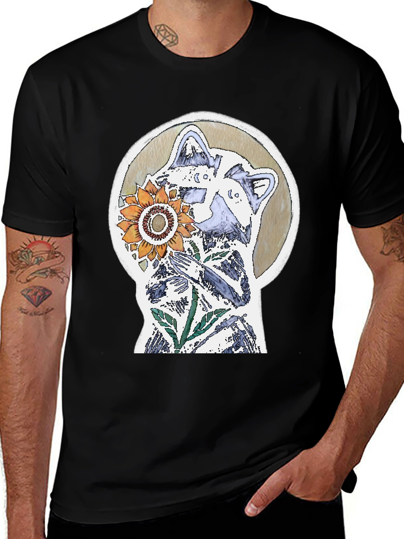 Variant 27 of Raccoon & Sunflower Graphic Tee - Unique Design