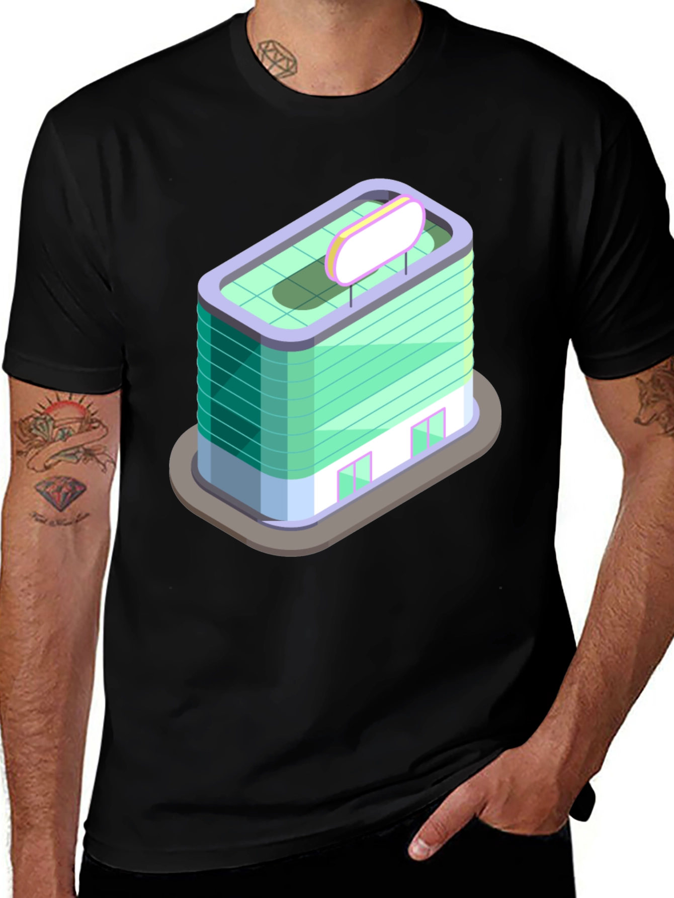 Variant 2 of Modern Building Graphic Tee - Black Cotton T-Shirt