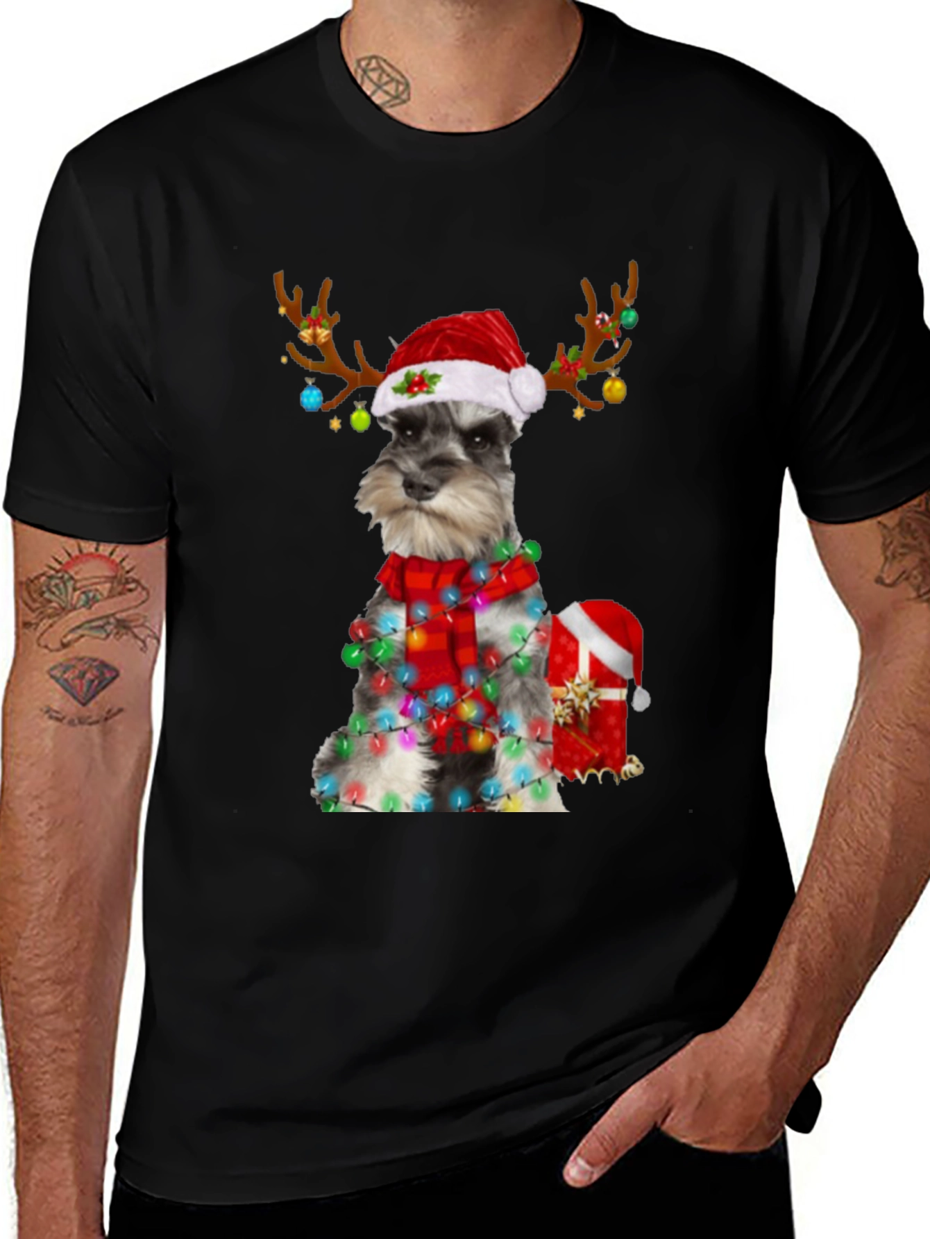 Holiday Schnauzer T-Shirt - Christmas Reindeer Dog Tee