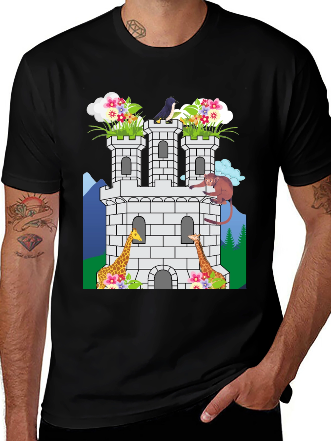 Variant 20 of Cartoon Castle with Animals Graphic T-Shirt