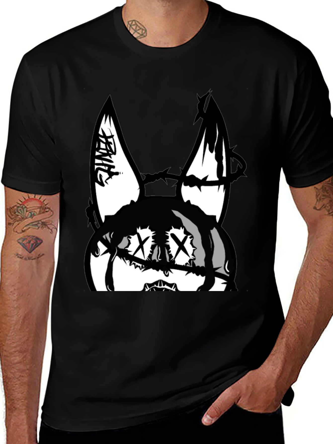Variant 5 of Edgy Bunny Graphic Tee - Black Cotton