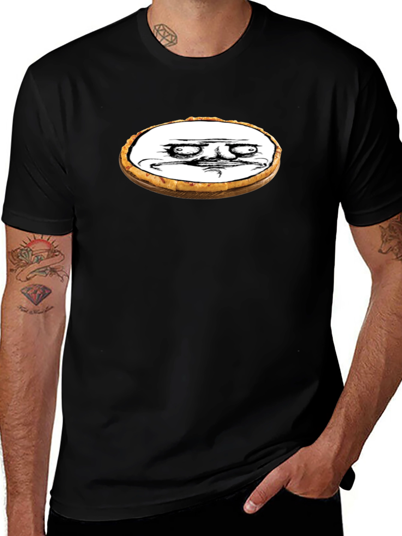 Variant 17 of Funny Troll Face Pie Graphic T-Shirt - Black Cotton Tee
