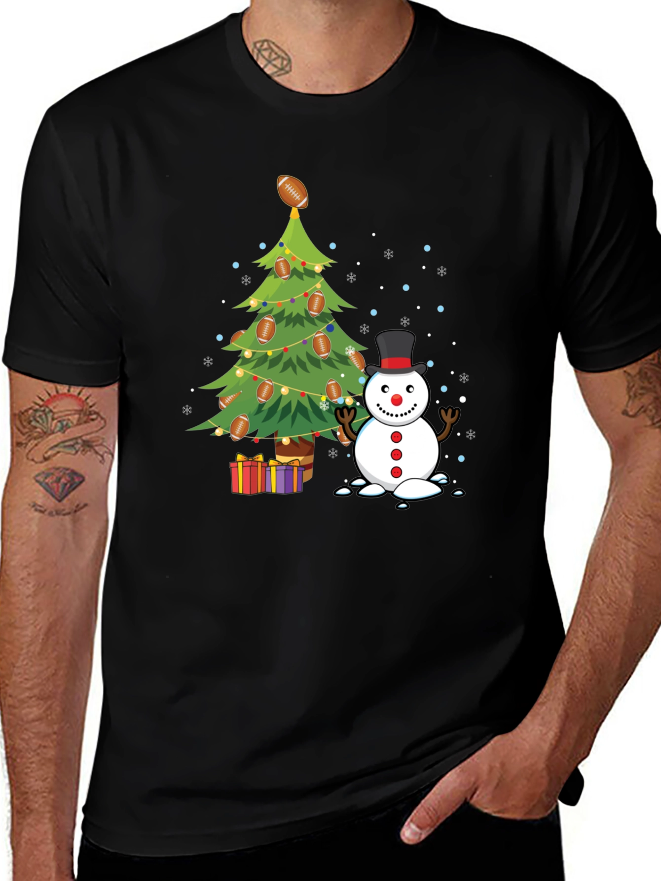 Variant 2 of Festive Football Christmas Tree Snowman T-Shirt