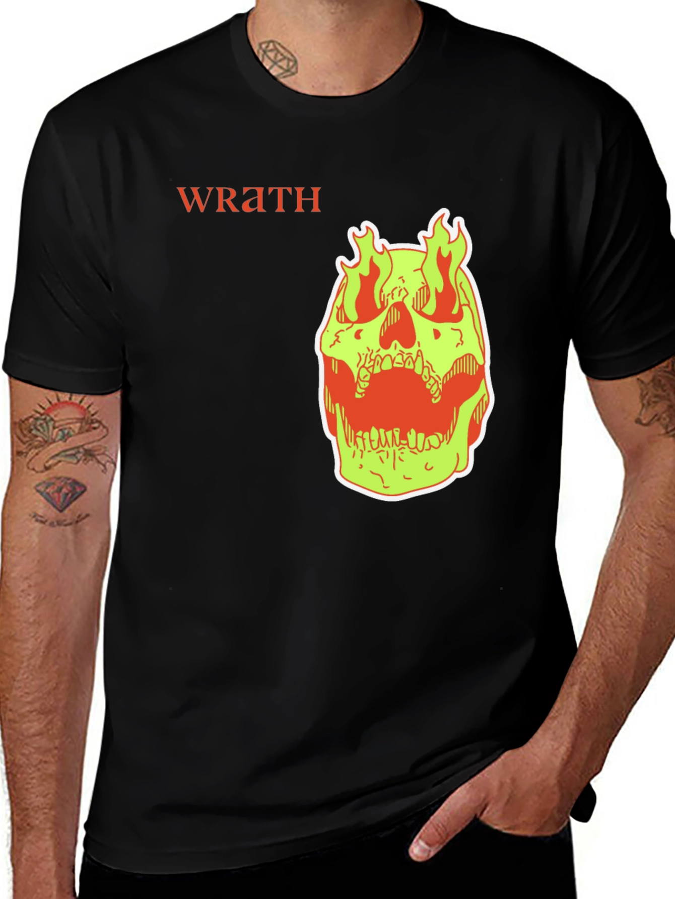 Variant 12 of Wrath Flaming Skull Graphic Tee - Men's Black T-Shirt