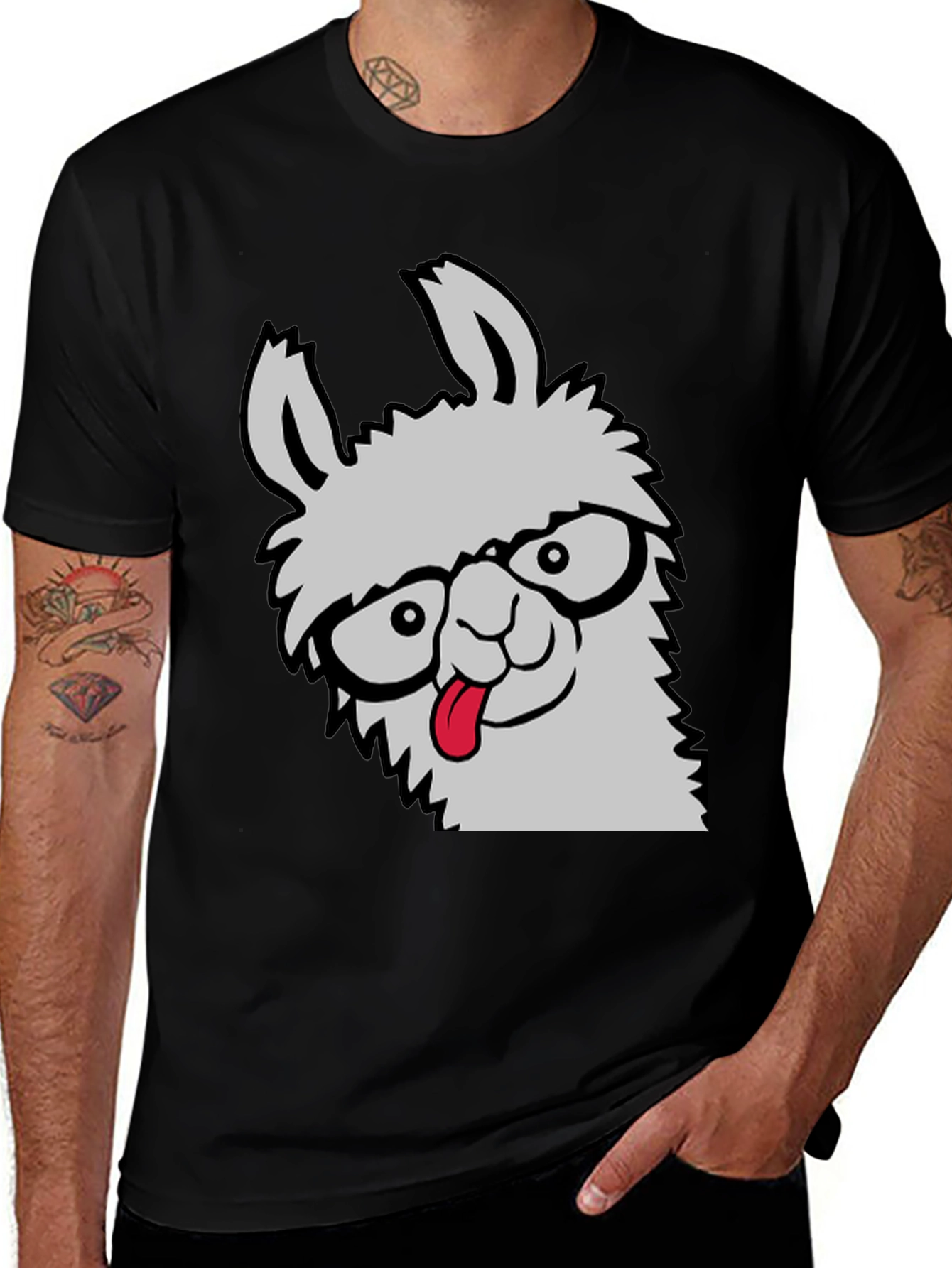Black Llama Geek Graphic T-Shirt - Funny Animal Tee main image