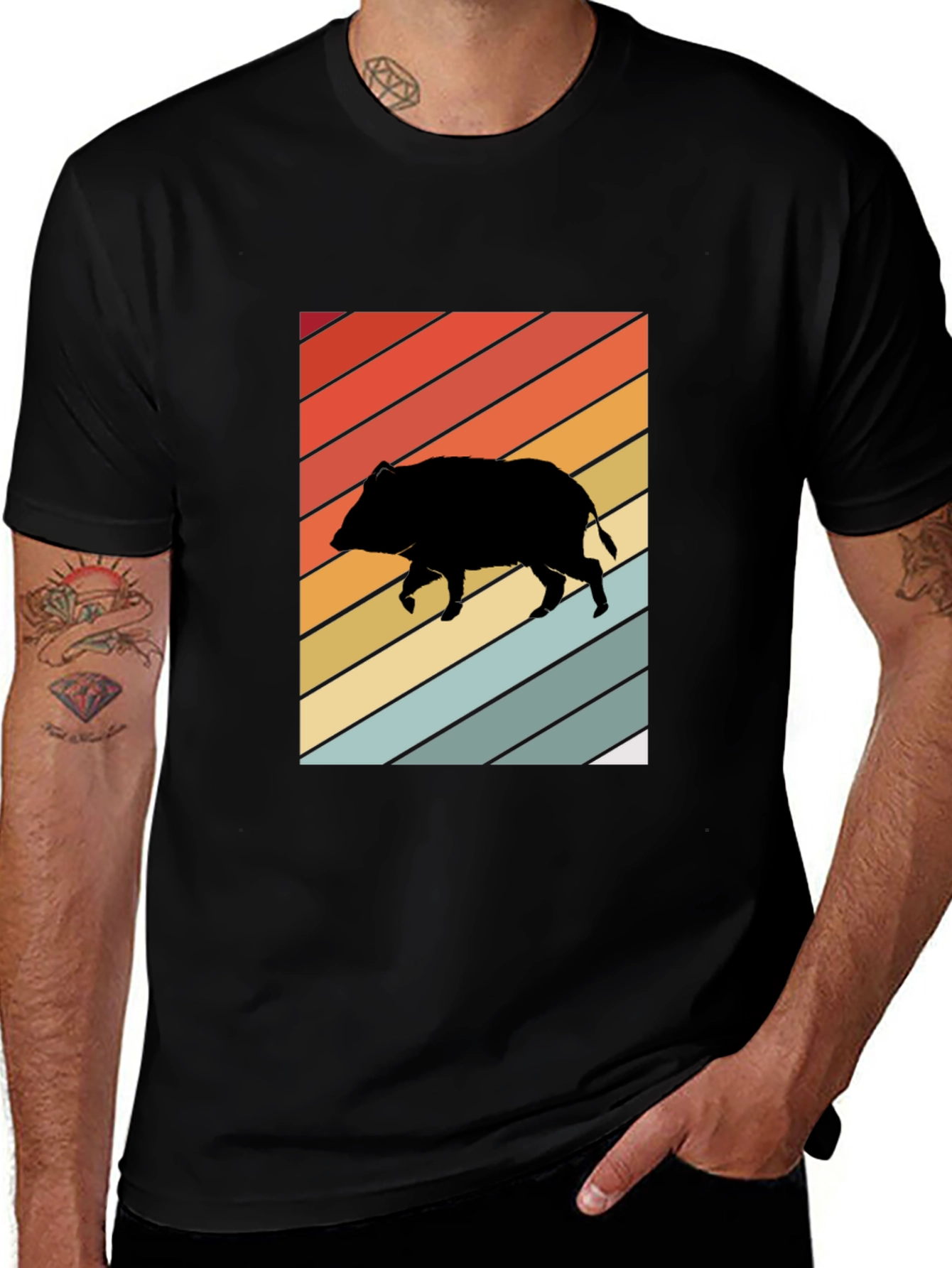 Variant 26 of Retro Boar Graphic Tee - Unisex Black T-Shirt
