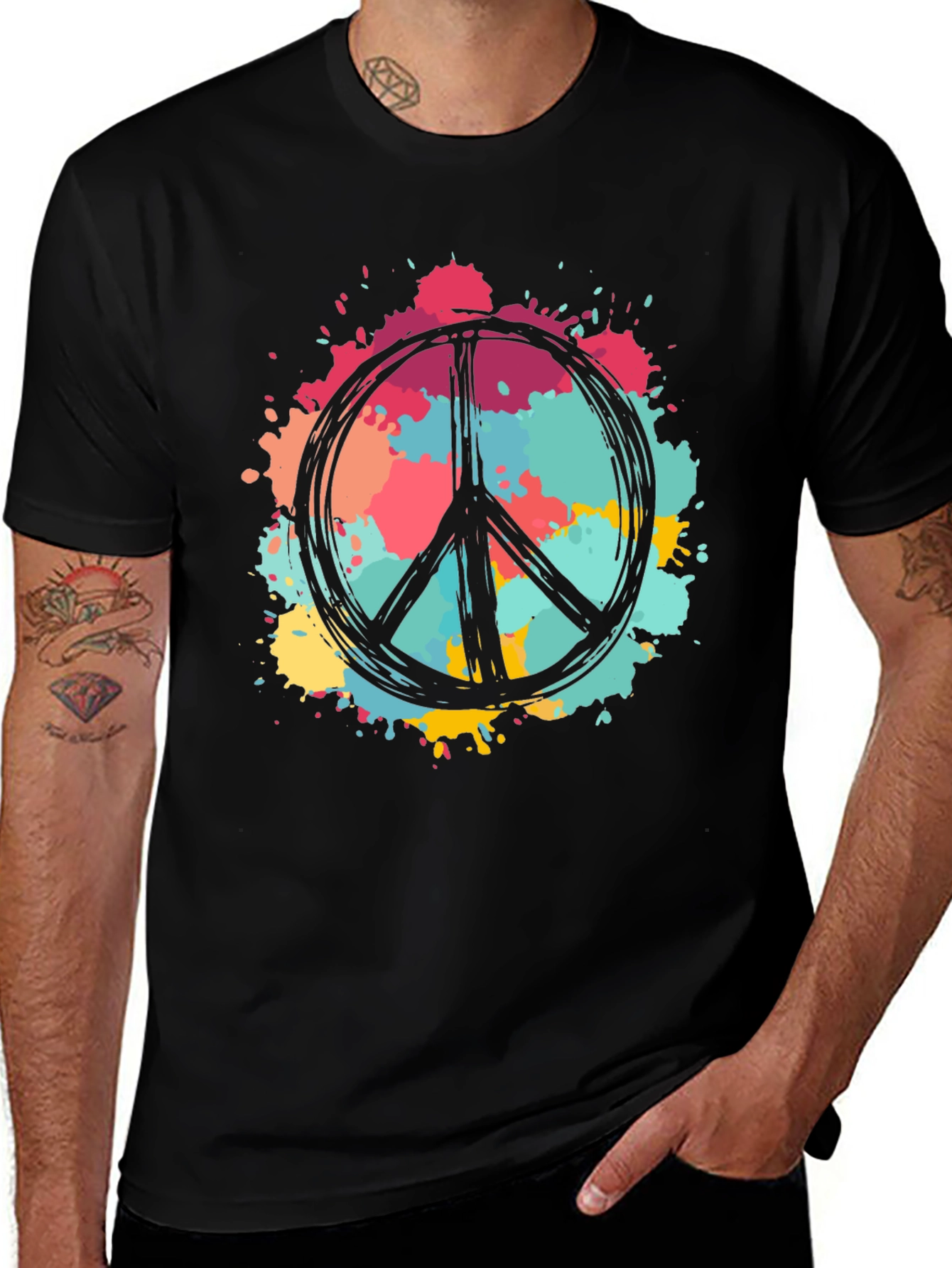 Variant 14 of Peace Sign Graphic Tee - Colorful Splash Design