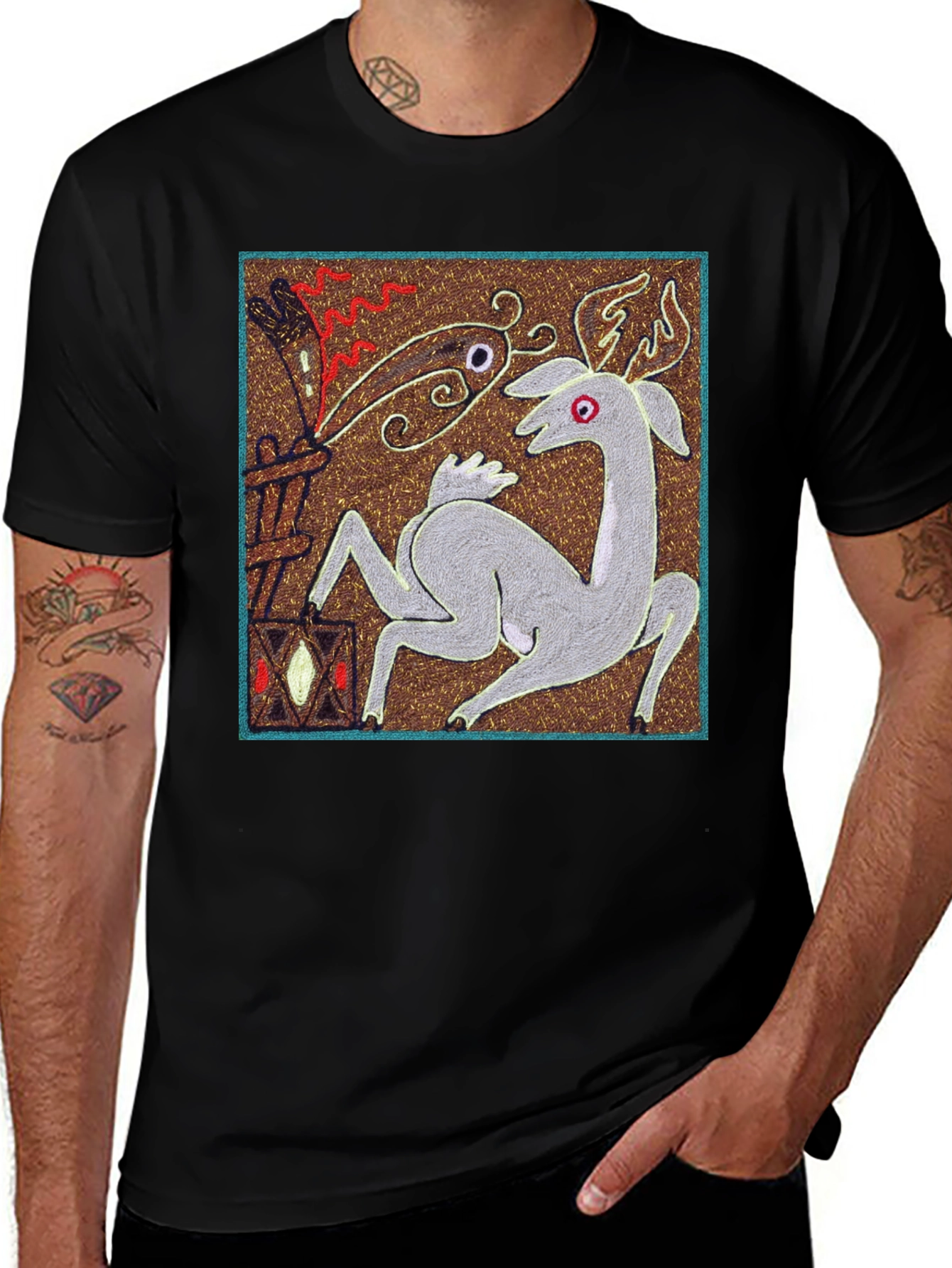 Variant 16 of Unique Graphic Tee - Deer & Flame Design