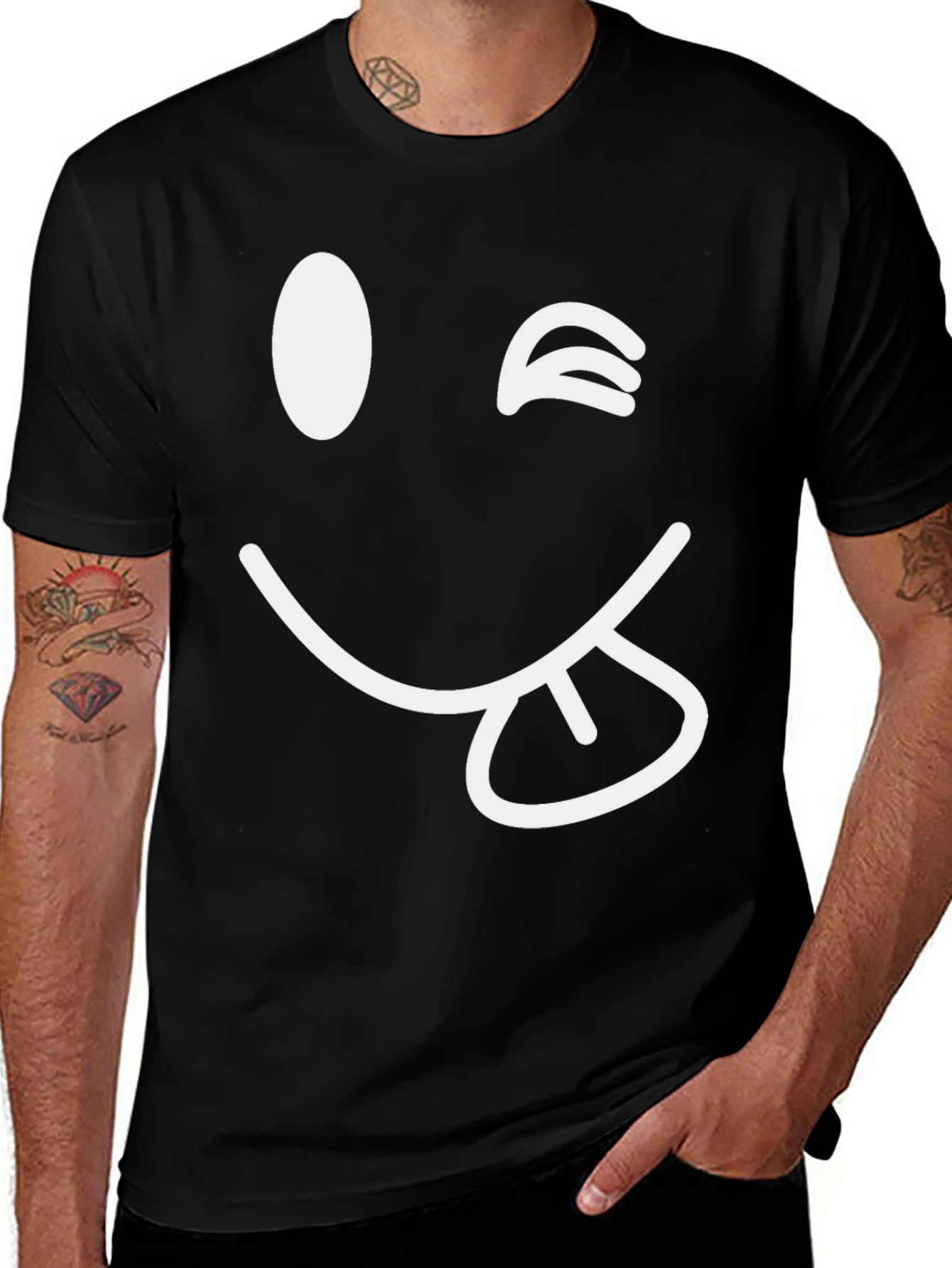 Variant 25 of Winking Emoji Graphic Tee - Black Cotton Blend
