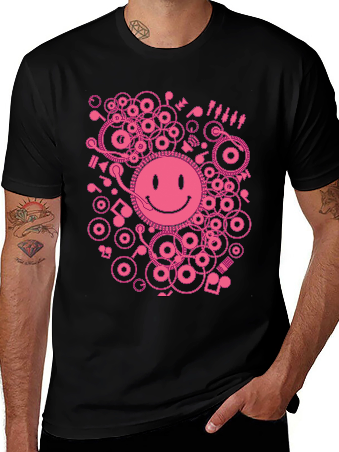 Variant 8 of Smiley Face DJ Graphic Tee - Black Cotton Blend