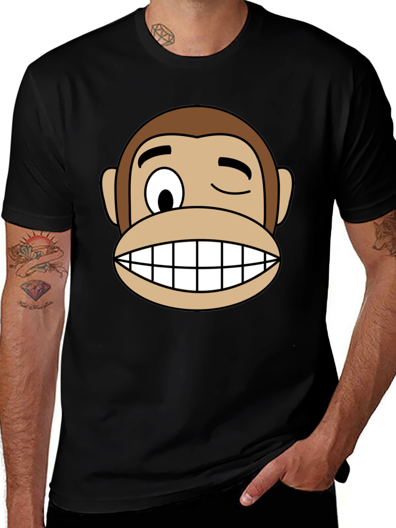 Variant 12 of Funny Monkey Face Graphic Black T-Shirt