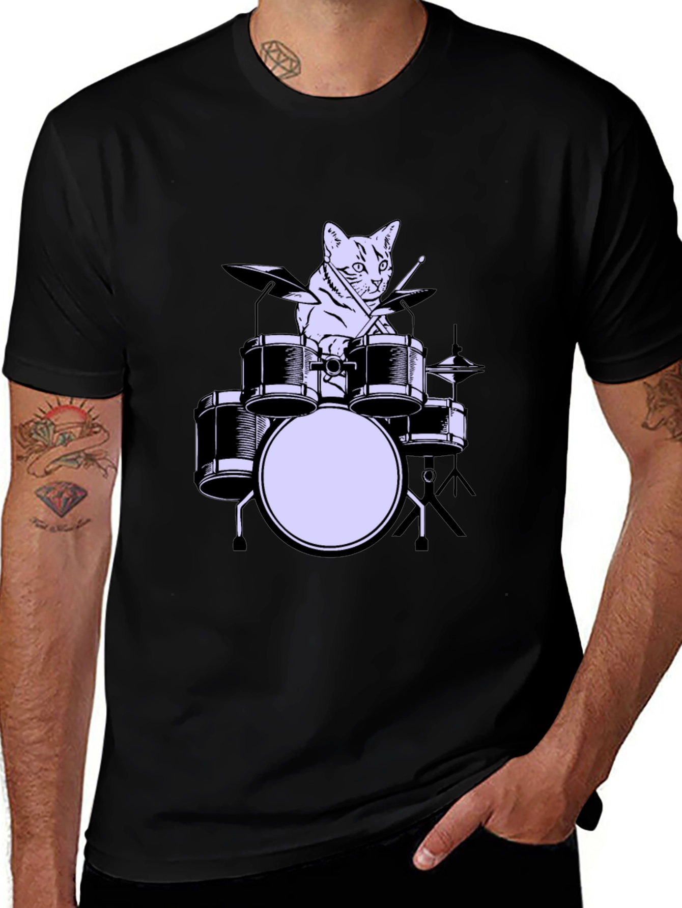Variant 6 of Cat Drummer Graphic Tee - Cool Musician Cat Shirt