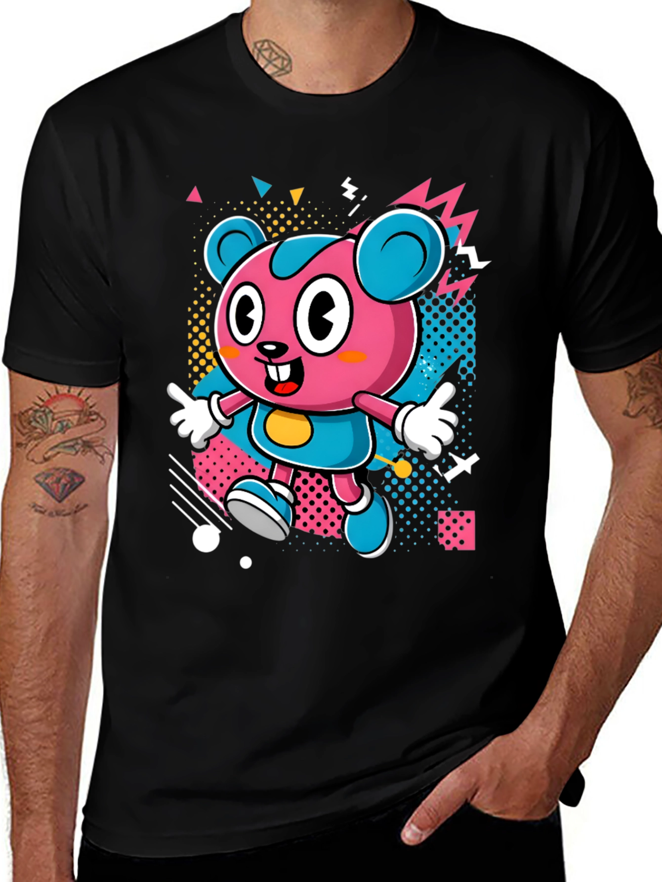 Variant 26 of Cartoon Character Graphic Print Black T-Shirt