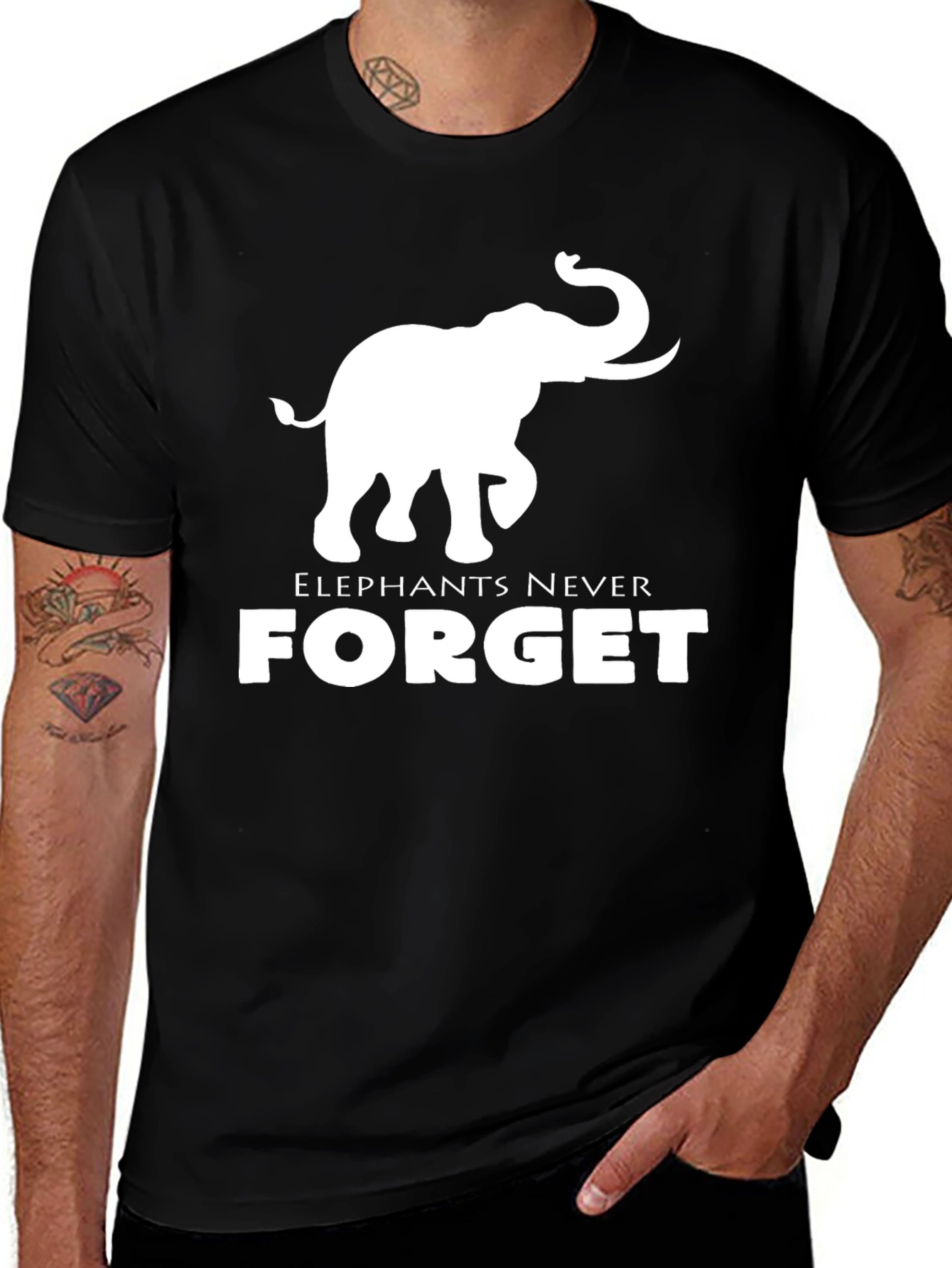 Black Elephant Never Forget Black Graphic Tee main image
