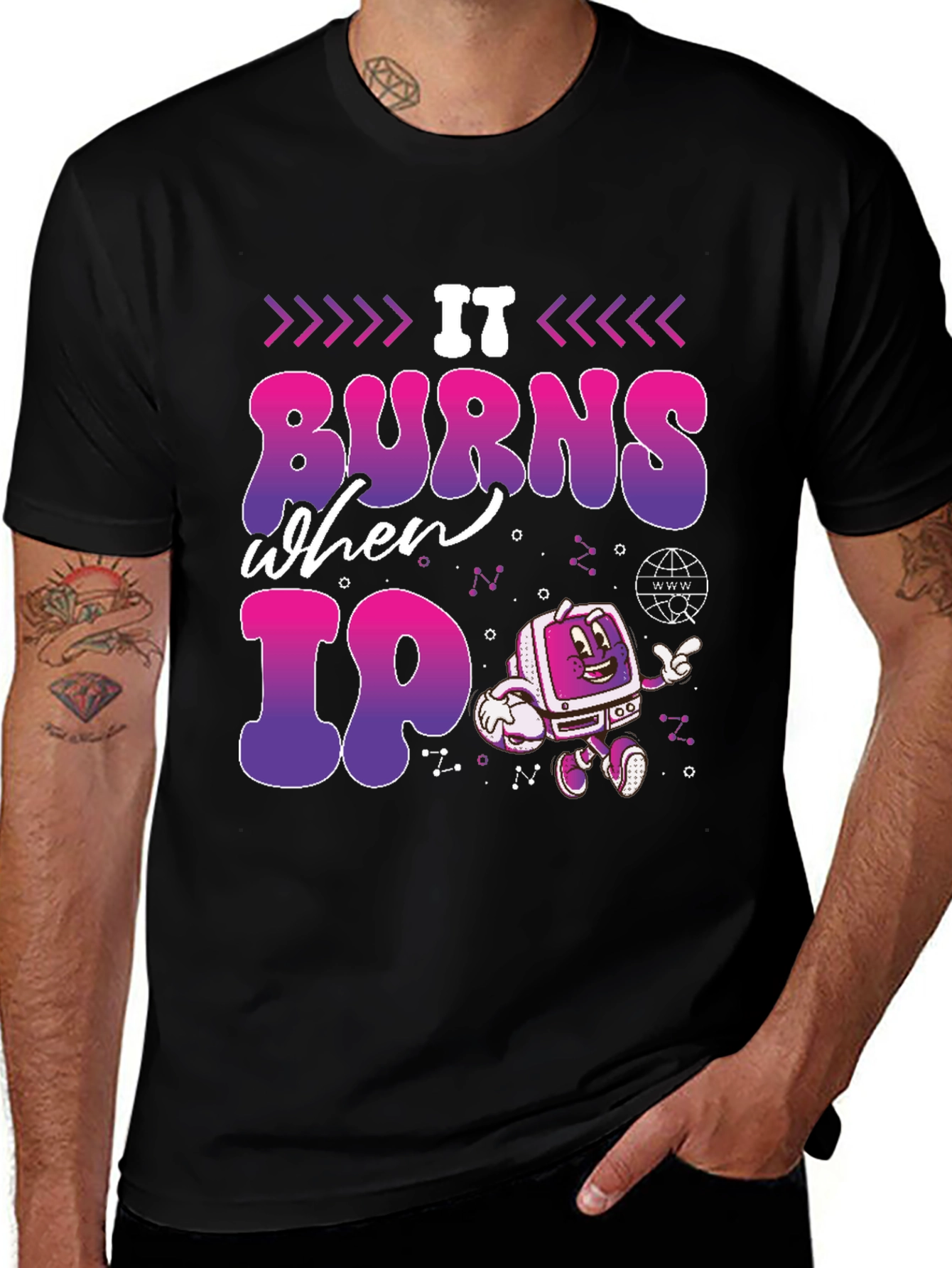 Variant 25 of It Burns When IP Retro Computer Graphic T-Shirt