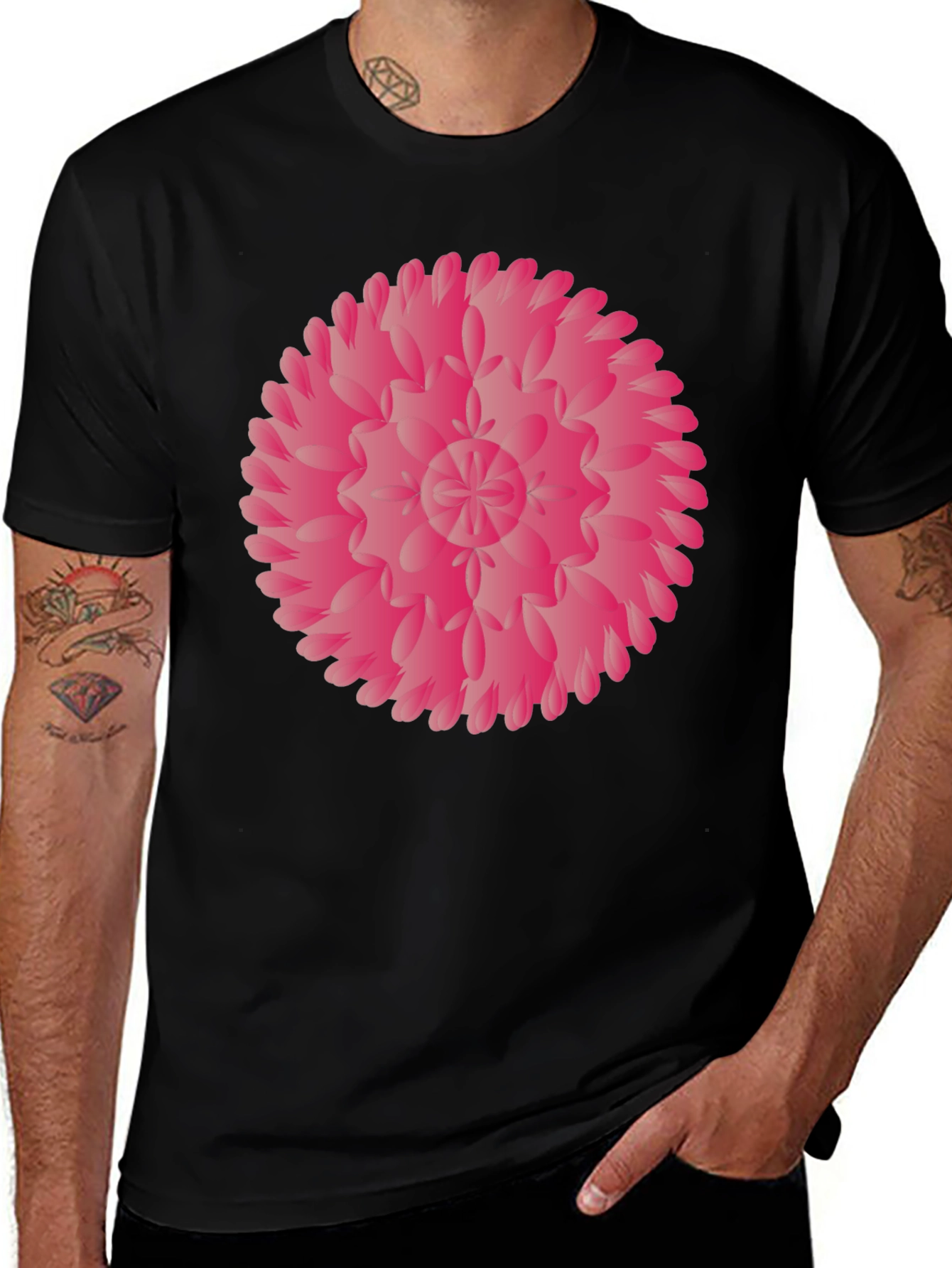 Variant 20 of Bold Black Tee with Pink Abstract Flower