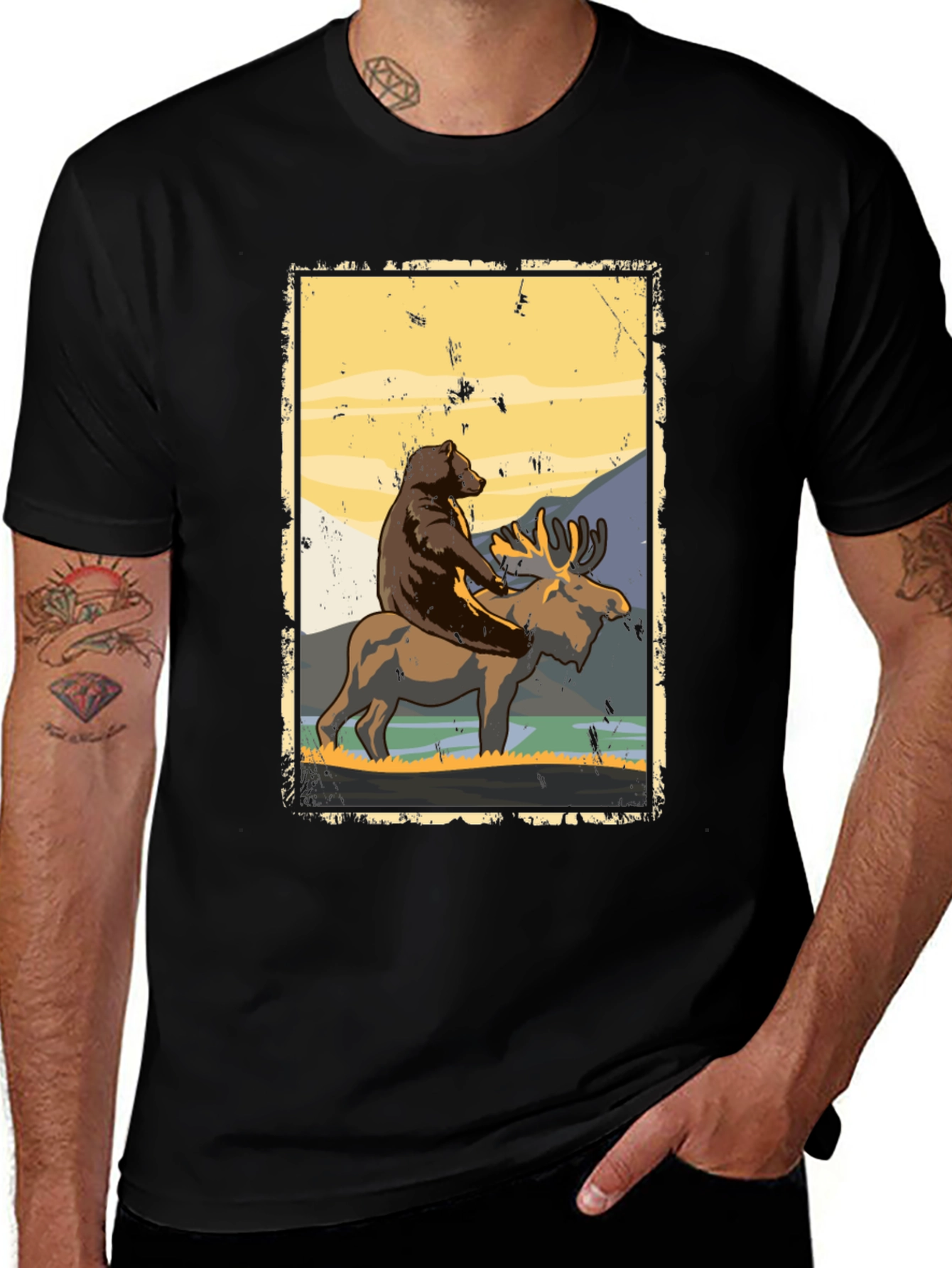 Variant 26 of Bear Riding Moose Graphic T-Shirt - Nature Adventure Tee