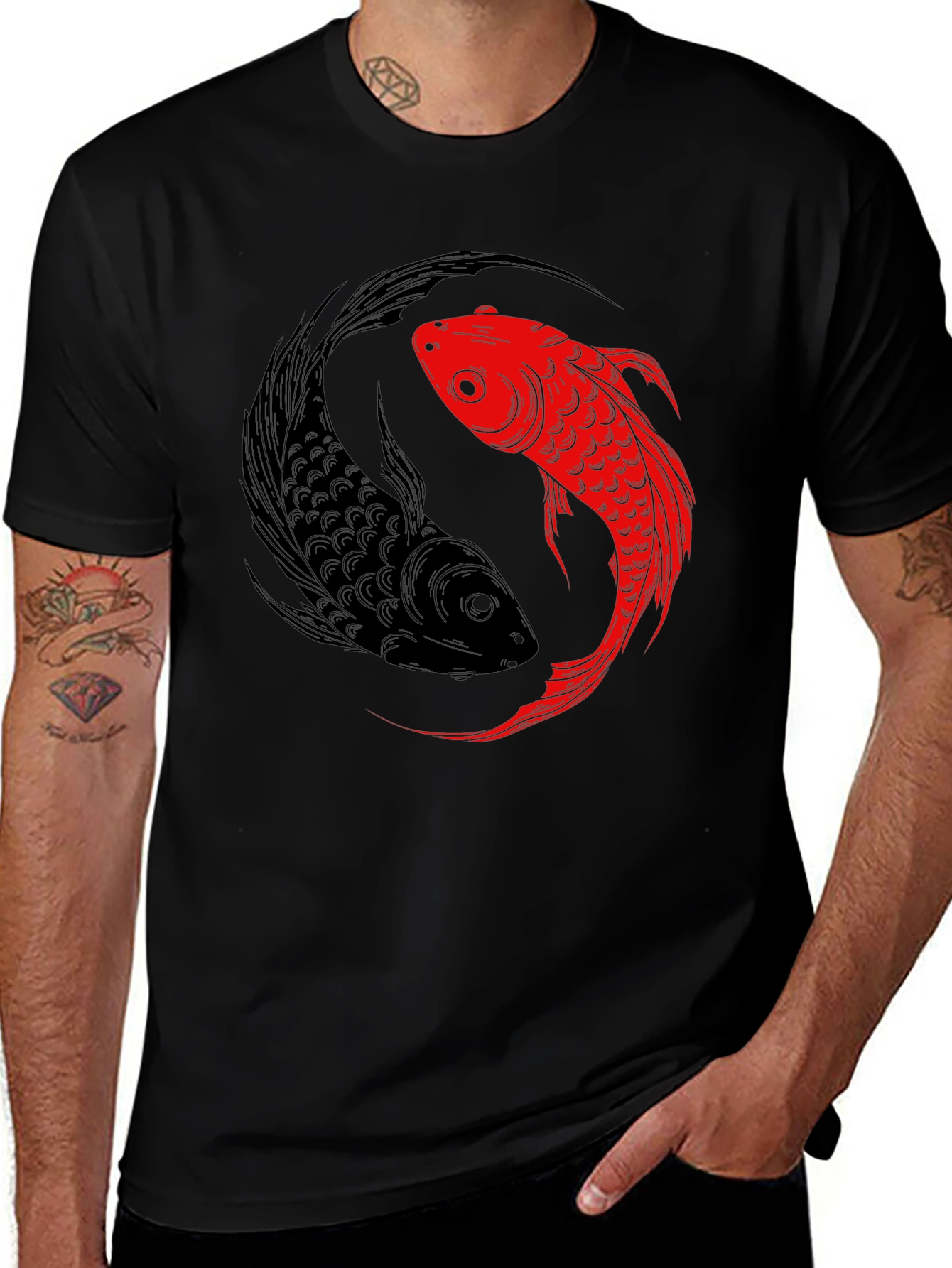 Variant 12 of Yin Yang Koi Fish Graphic Tee - Black