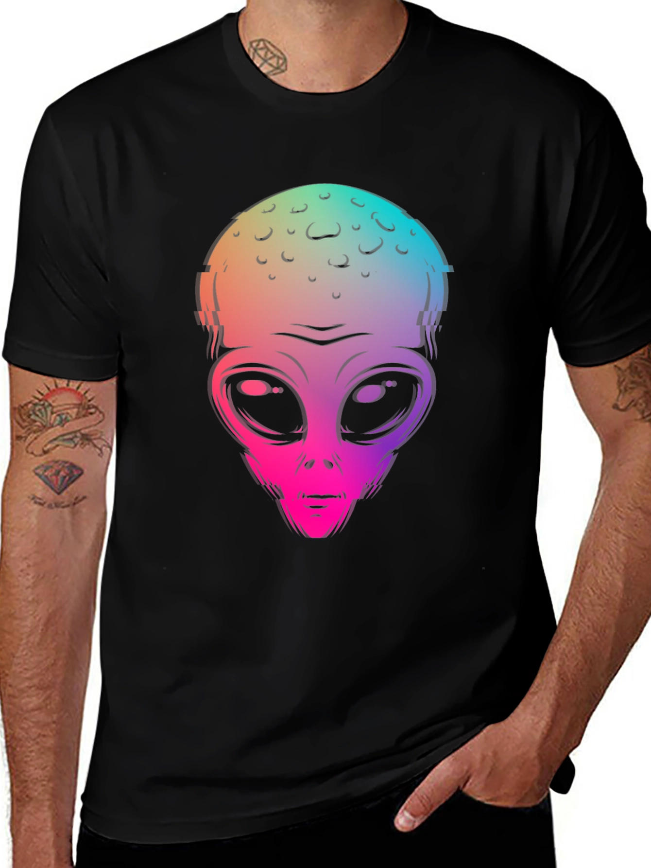 Variant 15 of Alien Head Graphic Print Black T-Shirt