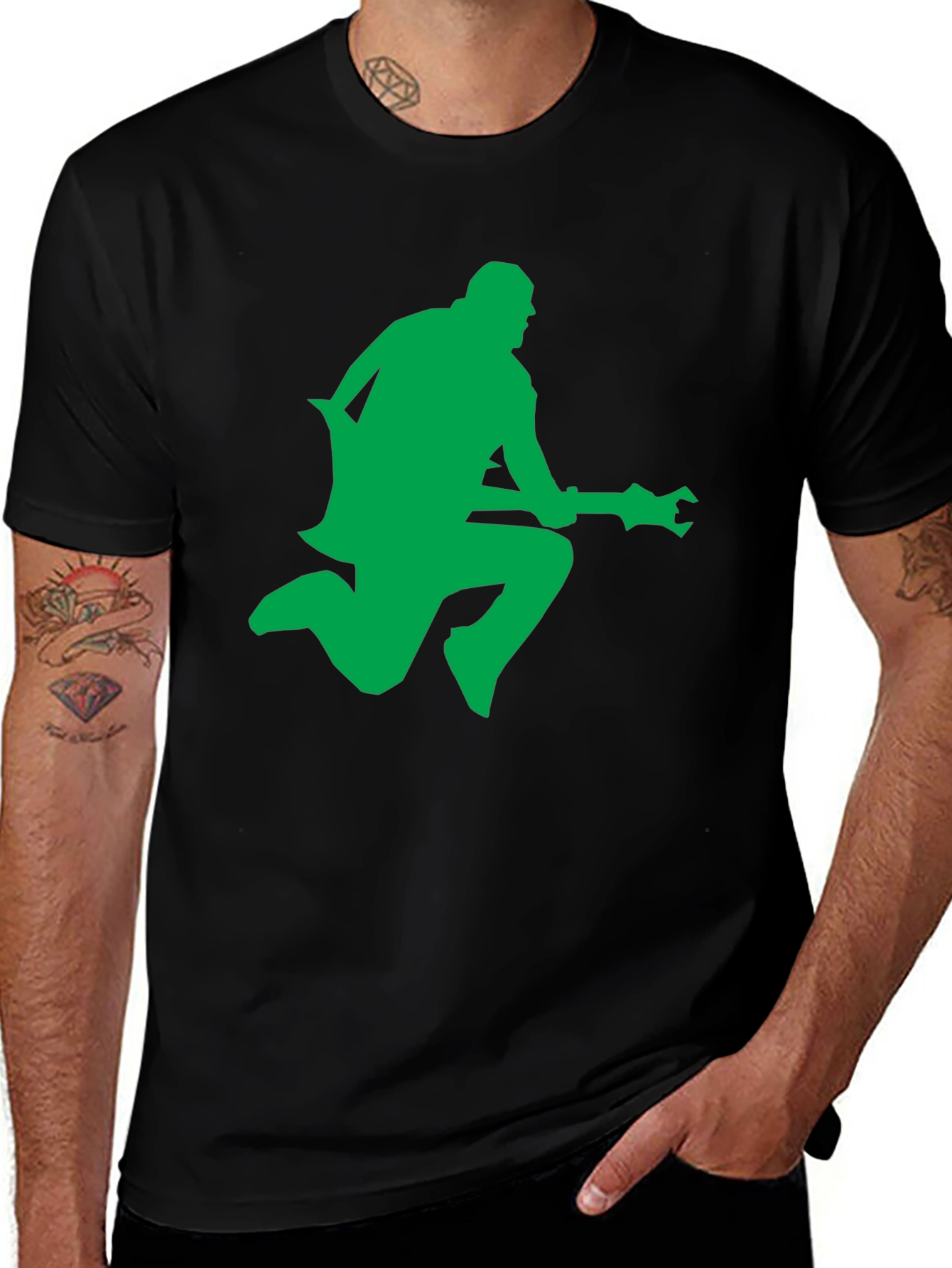 Variant 16 of Rock Guitarist Jumping T-Shirt - Black Cotton Tee
