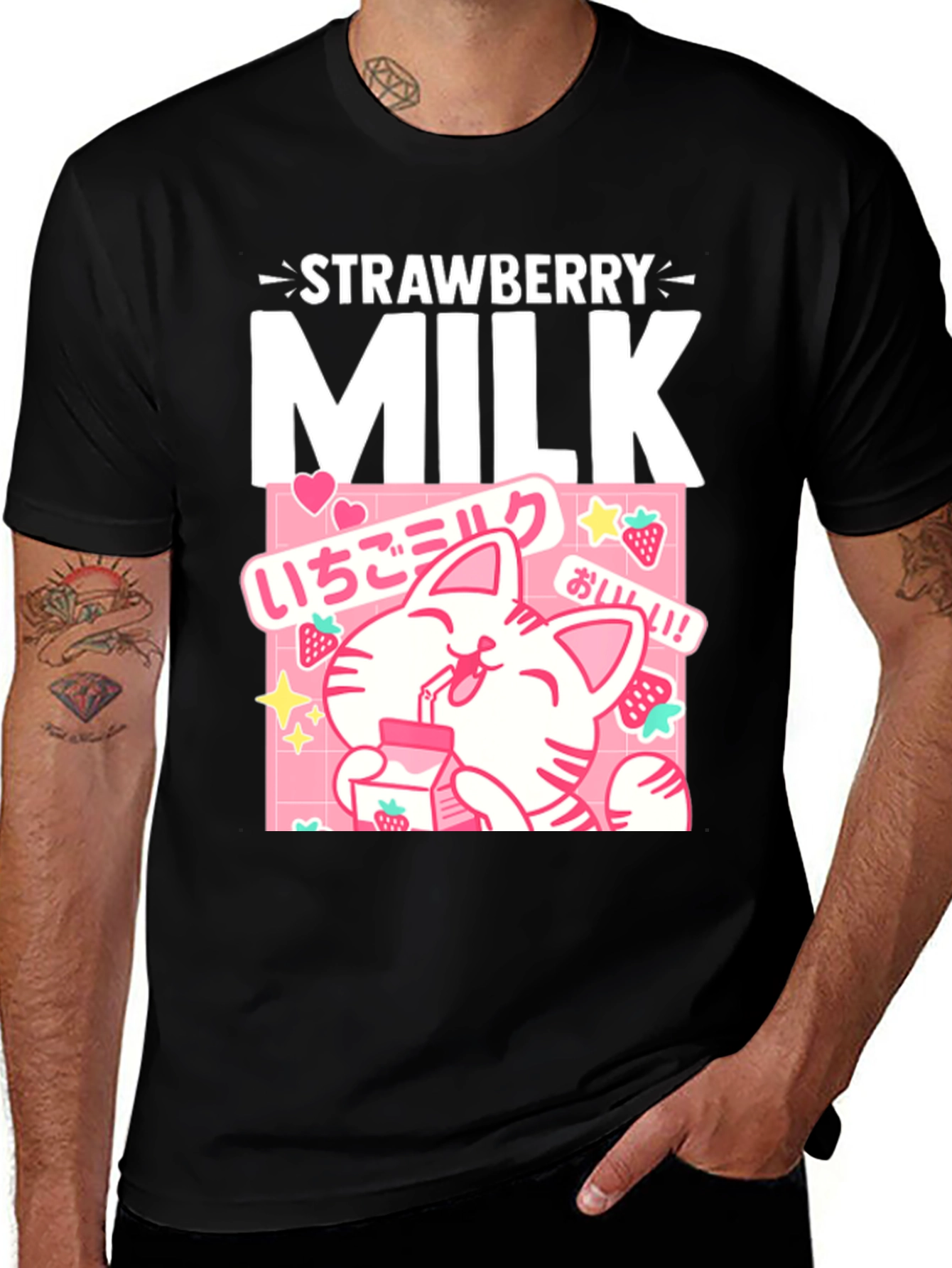 Variant 14 of Strawberry Milk Cat T-Shirt Kawaii Anime Style