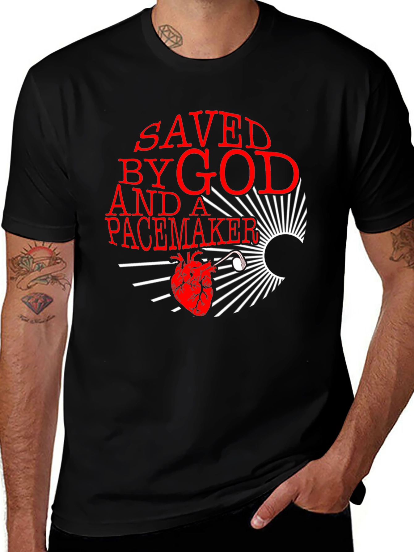 Variant 29 of Saved By God and a Pacemaker Graphic T-Shirt