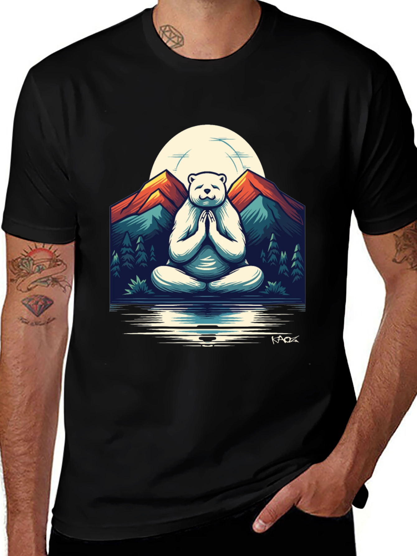Zen Bear Mountain T-Shirt - Meditating Yogi Bear