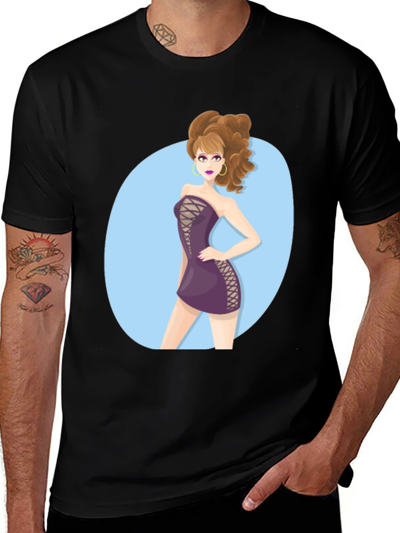 Variant 30 of Cartoon Woman Graphic Tee - Stylish Black T-Shirt