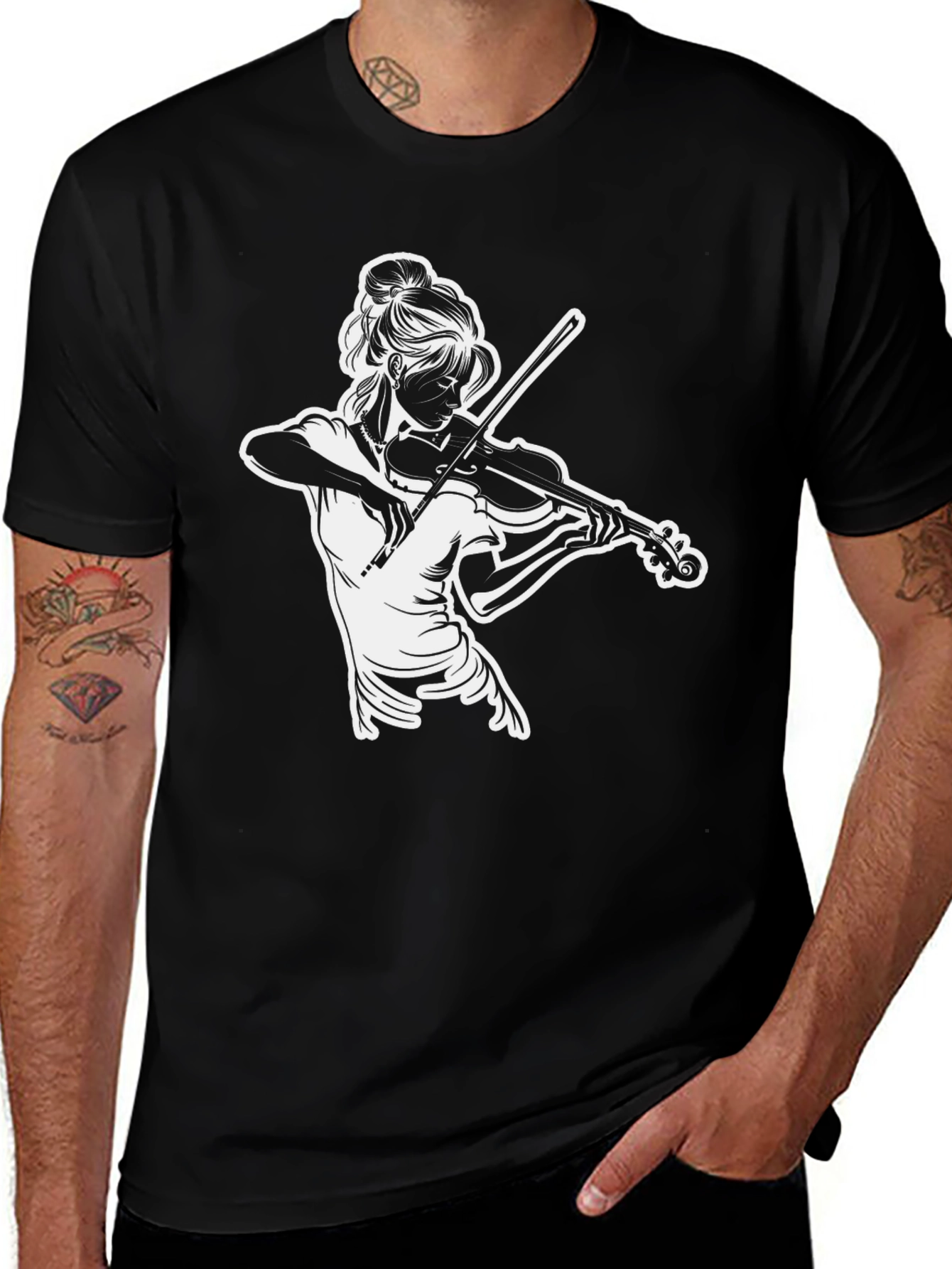 Variant 23 of Violinist Graphic Tee - Black Cotton Casual Shirt
