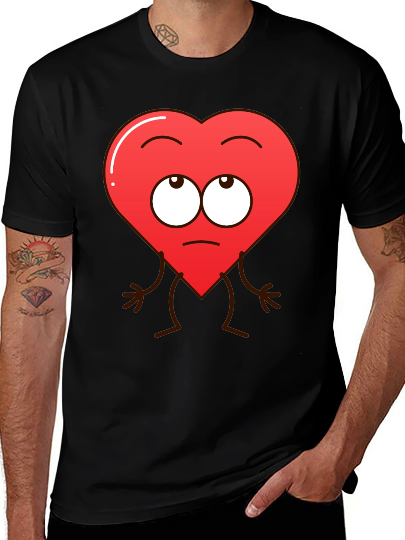Variant 9 of Funny Heart Character Graphic T-Shirt - Black